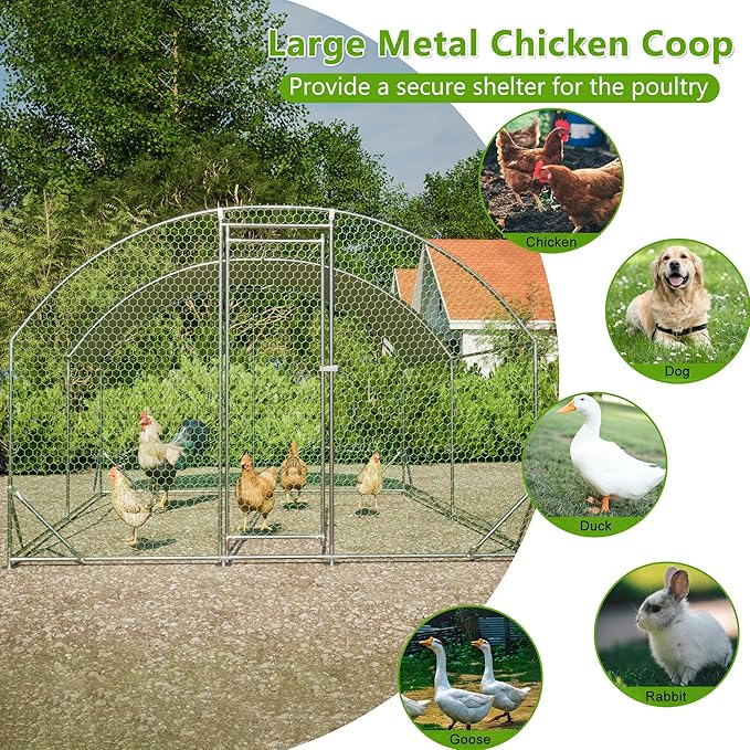 Large Metal Chicken Coop, Walk-in Chicken Run Pen with Waterproof Anti-UV Cover, Dome Roof Poultry Cage for Outdoor, Backyard, Farm (9.84'L x 13.12'W x 6.56' H)