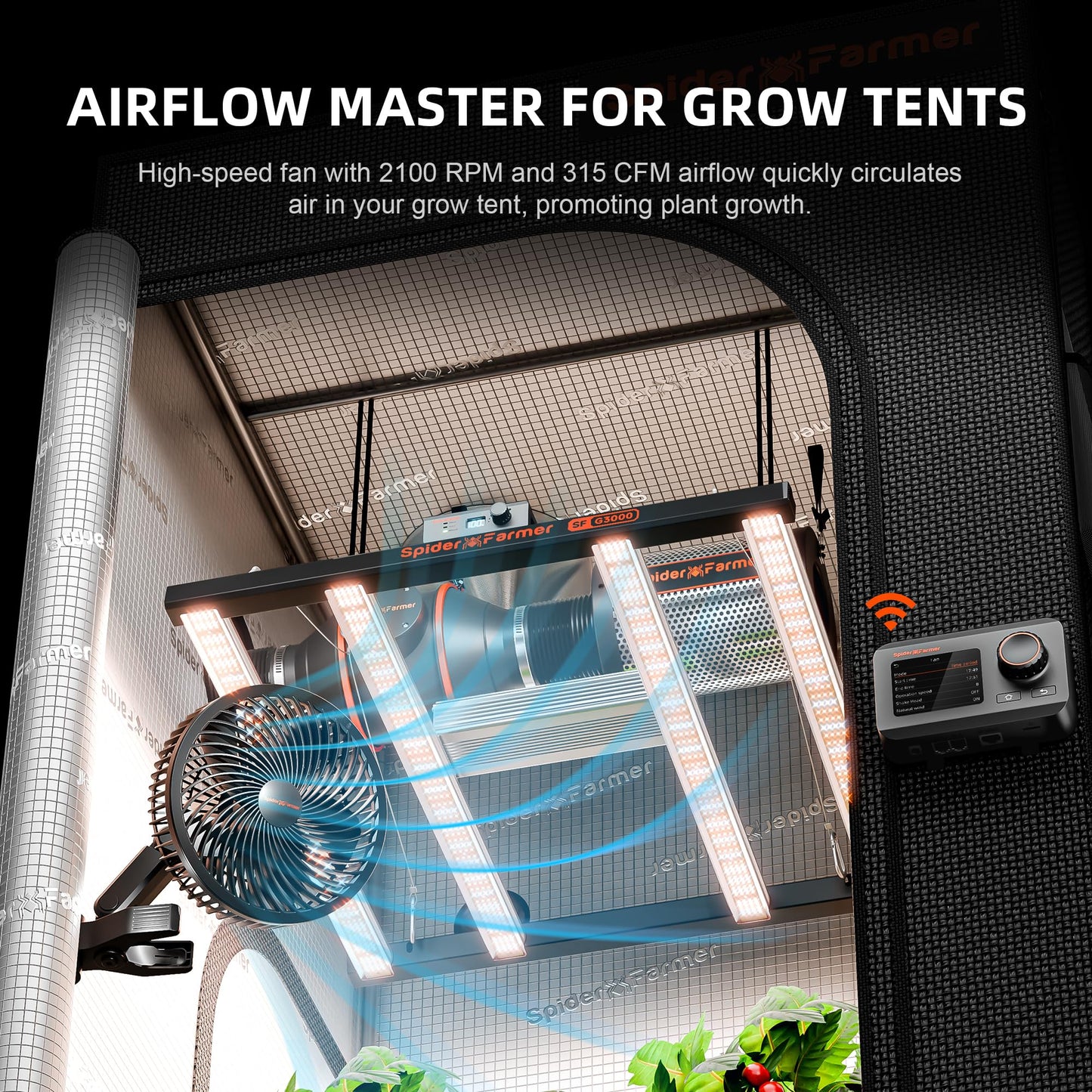 Spider Farmer New Grow Tent Fan 6" and SF2000Pro, Samsung LM301H EVO Led Grow Light, Full Spectrum Plant Grow Light
