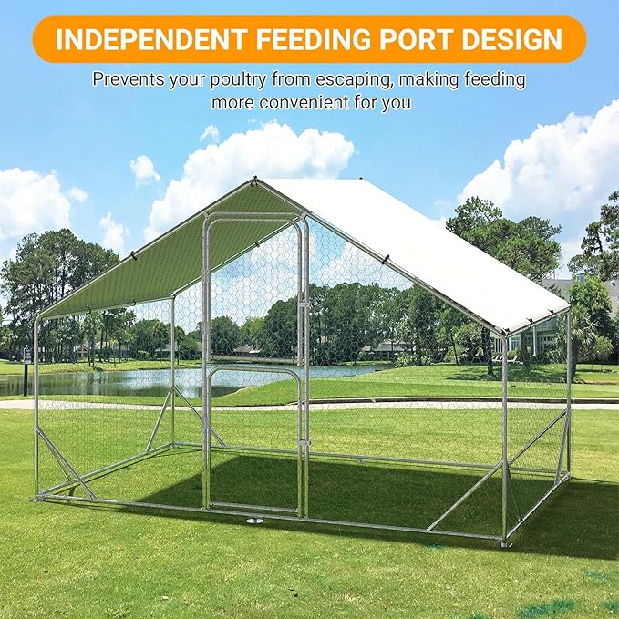 Chicken Runs for Yard with Cover, Large Metal Chicken Coop, 9.8x6.5x6.5FT Chicken Pen with Waterproof and Anti-UV Cover, Walk-in Poultry Cage for Yard Outdoor Duck Rabbit Cage