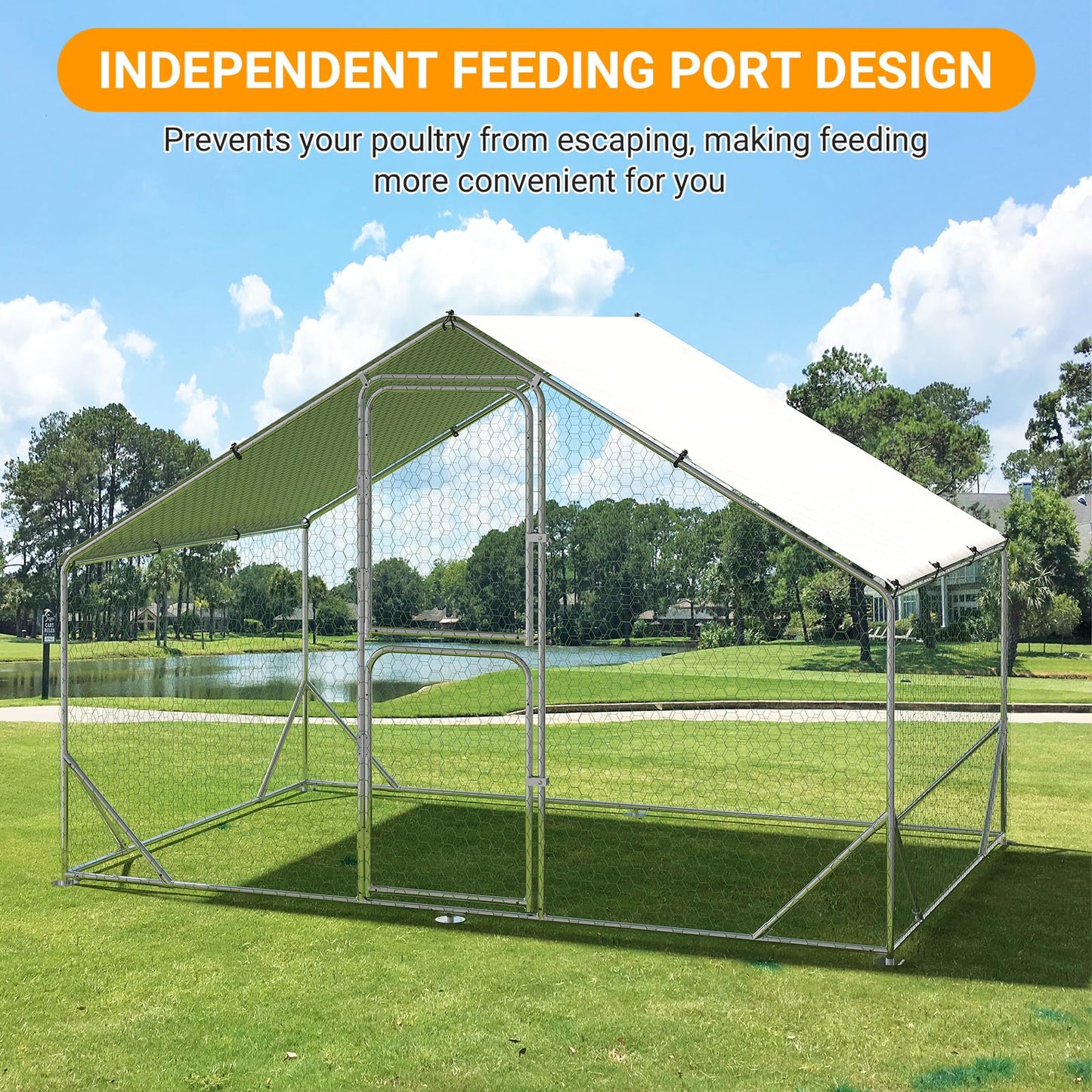 Chicken Runs for Yard with Cover, Large Metal Chicken Coop, 9.8x6.5x6.5FT Chicken Pen with Waterproof and Anti-UV Cover, Walk-in Poultry Cage for Yard Outdoor Duck Rabbit Cage