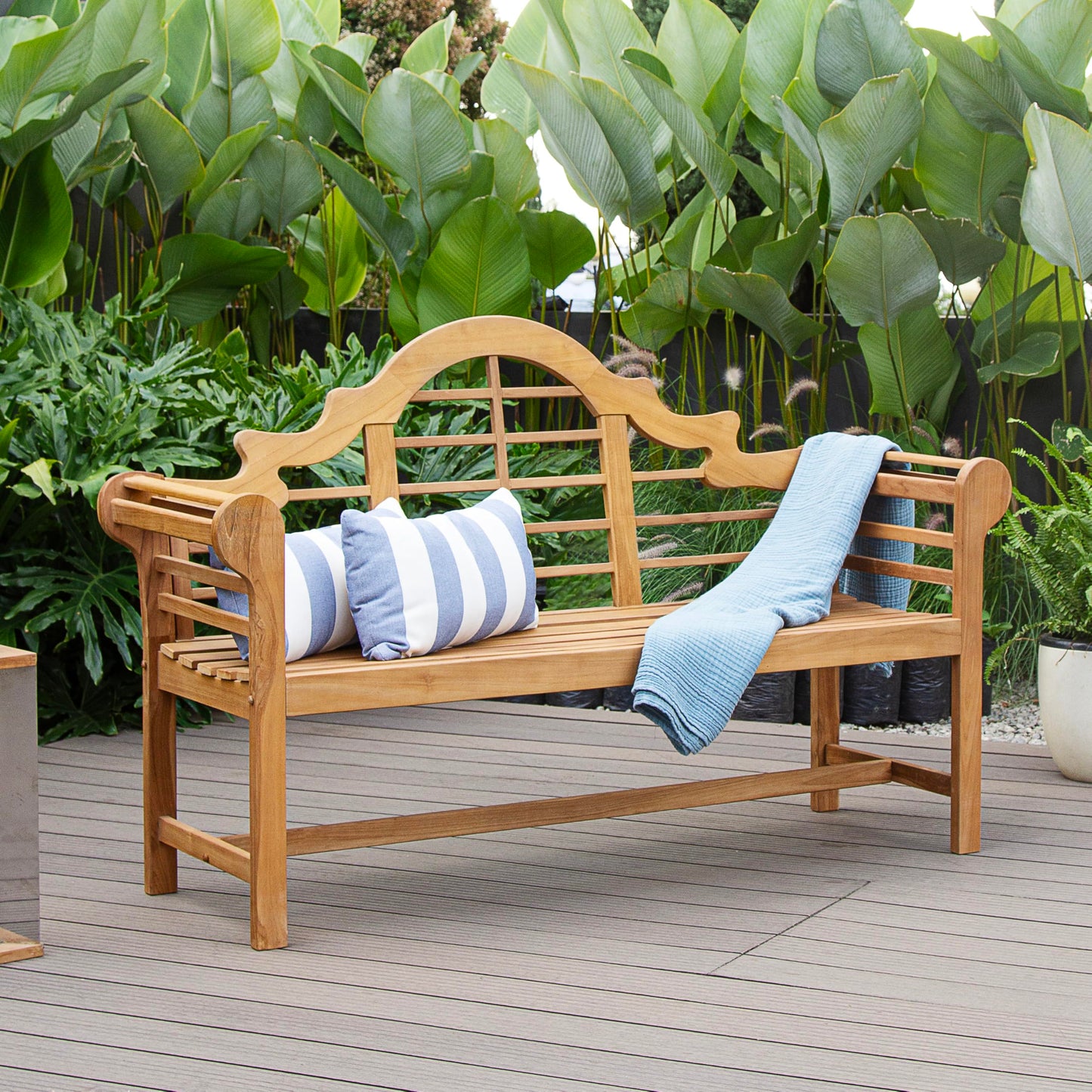 Cambridge Casual Lutyens Teak Wood Garden Bench 5-Foot – Wooden Outdoor Bench for Patio, Porch, Lawn, Backyard – Weather-Resistant Seating for Entryway or Deck