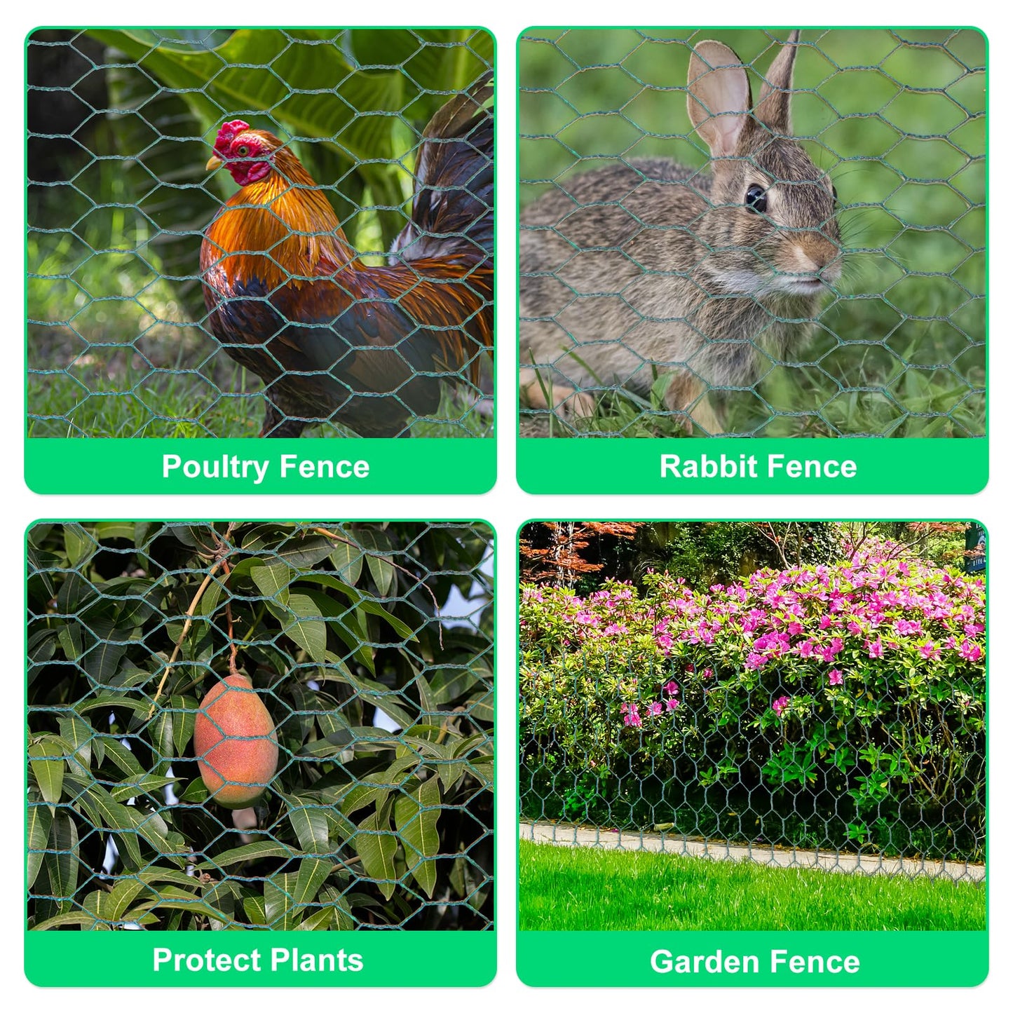HANWRAPS Chicken Wire, 15.7 x 90.5 Inches, Green, Hexagonal Mesh, Galvanized Metal Poultry Wire Netting for Crafts, Poultry, Garden