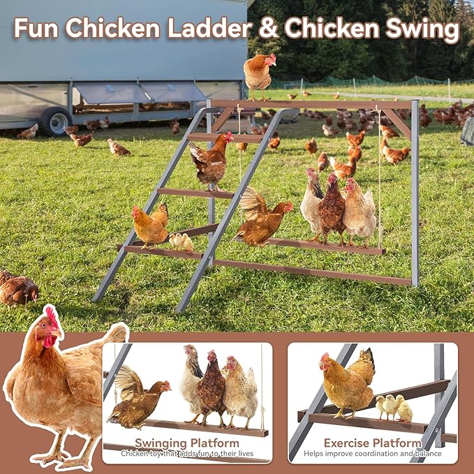 PETSFIT Chicken Perch for Coop-Solid Wood and Rustproof Iron Roosting Bar with Swing - Ideal for Backyard Poultry, Chicken Coops, and Farms-Easy to Assemble and Clean