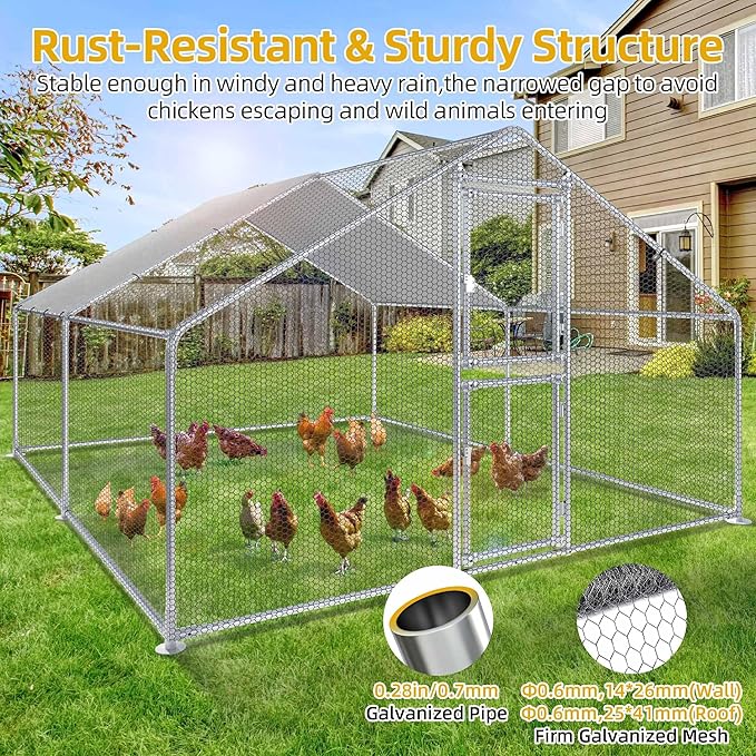 DWVO Large Metal Chicken Coop for 10-20 Chickens, 13.1 x 9.8 x 6.4 ft Walk-in Poultry Cage Chicken Run for Yard Outdoor with Waterproof and Anti-UV Cover Duck House Chicken Pen