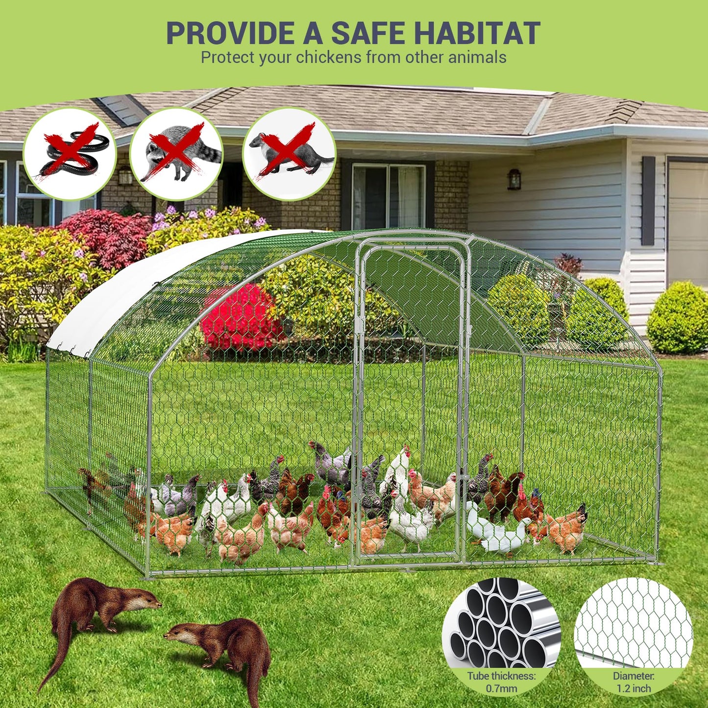 Large Metal Chicken Coop, Doom Roof Chicken Run for Yard, Walk-in Poultry Cage with Waterproof and Anti-Uv Cover, Chicken Pen for Outdoor Backyard Farm (9.8x13.1x6.5FT)