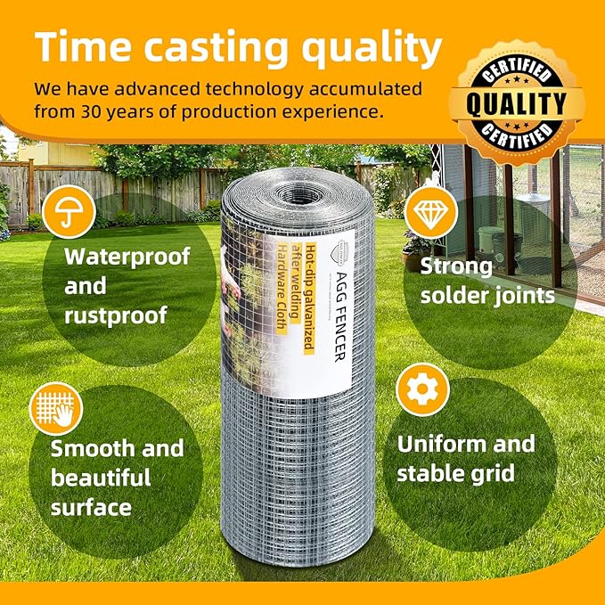 36inch x 100ft Hardware Cloth 1/2 inch Chicken Wire Fencing 19Ga, Hot Dipped Galvanized After Welding Garden Plant Supports Welded Metal Chicken Wire Fence Poultry Animal Netting Cage Screen