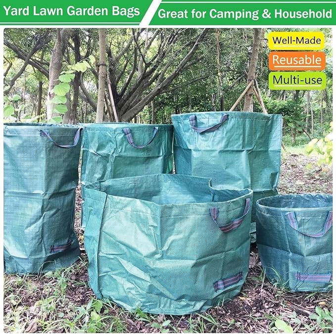 Professional 2-Pack 106 Gallon Large Lawn Garden Bags (D31, H31 in) Yard Waste Bags with Gardening Gloves, Big Leaf Bag,Yard Debris Bags,Garden Trash Container,Lawn Grass Clippings,Weeds Bag 4 Handles