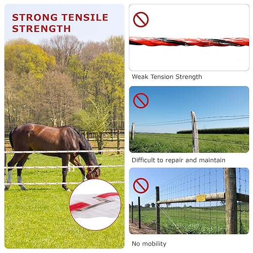 Electric Fence Turbo Wire,6 Braided Copper and stainlee Steel Providing 4X More Conductivity Than polywire,1312Feet Strength 200kg,4mm Diameter, Electric Fence Braided Rope for Horse Fencing