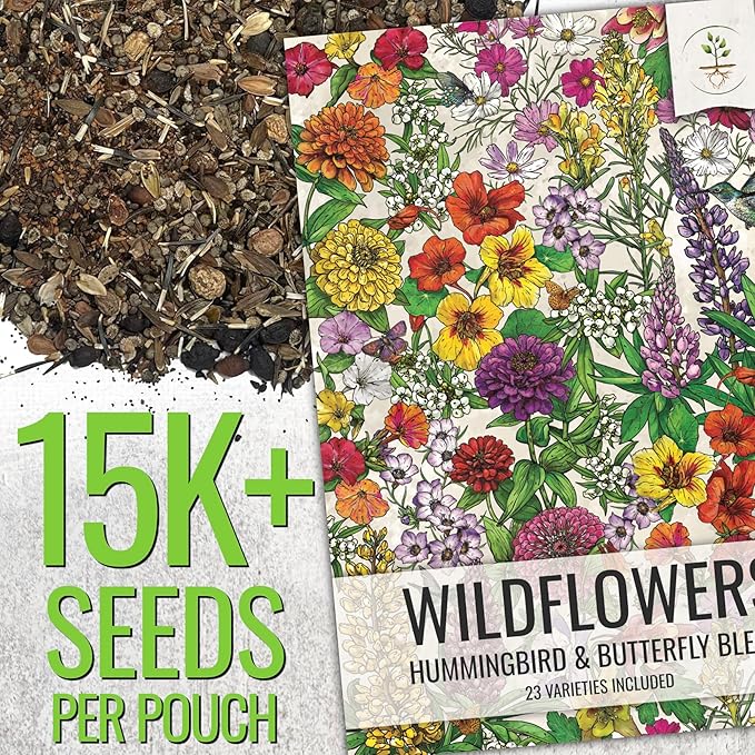 Seed Needs Wildflower Seeds Hummingbird and Butterfly Seed Mix | 10 Packs (1 Ounce Each) No Filler 23 Varieties Garden Seeds Annual & Perennial Species | Pollinator Attracting Flower Seed | Bulk