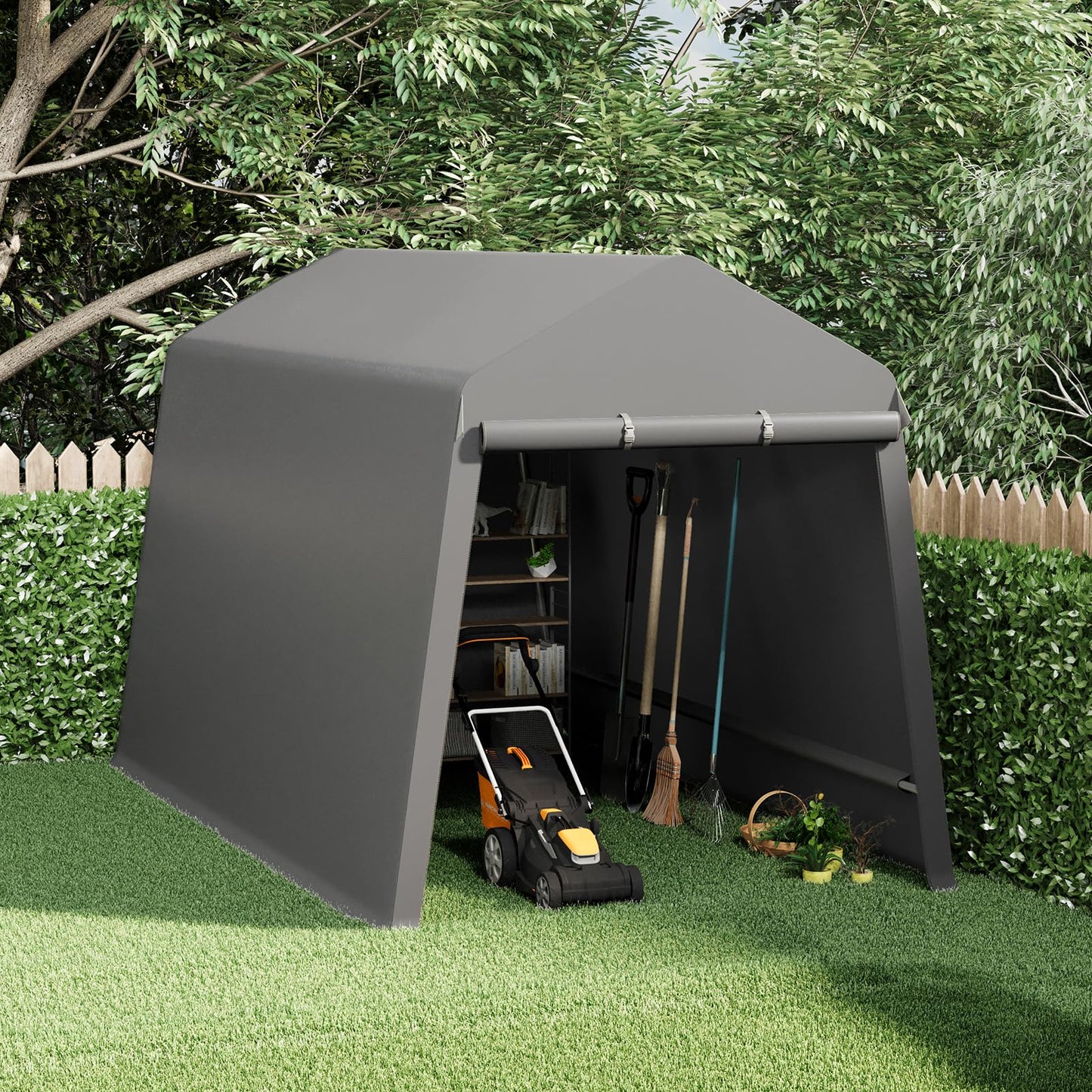 7X12 Ft Outdoor Portable Storage Shelter Shed with Rolled Up Zipper Doors & Vents, Heavy Duty Carport for Motorcycle Waterproof and Uv Resistant Anti-Snow Portable Garage Kit Tent, Gray