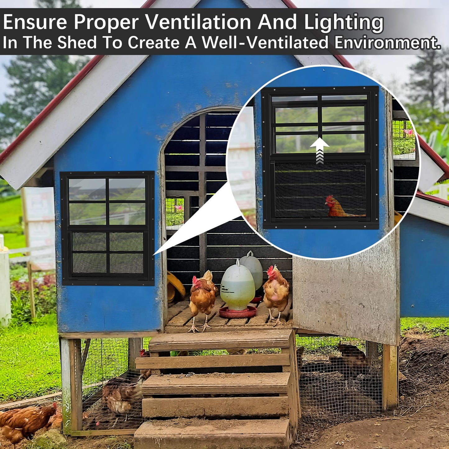 12 * 18 Inch Chicken Coop Window, 2 Pack Black Chicken Coop Shed Household Mobile Home House Small Screen Windows