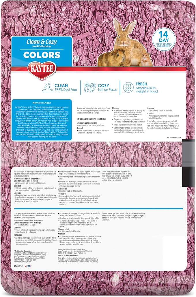 Kaytee Clean & Cozy Colors, Small Animal Bedding with Extreme Odor Control, Plum, 49.2 Liters