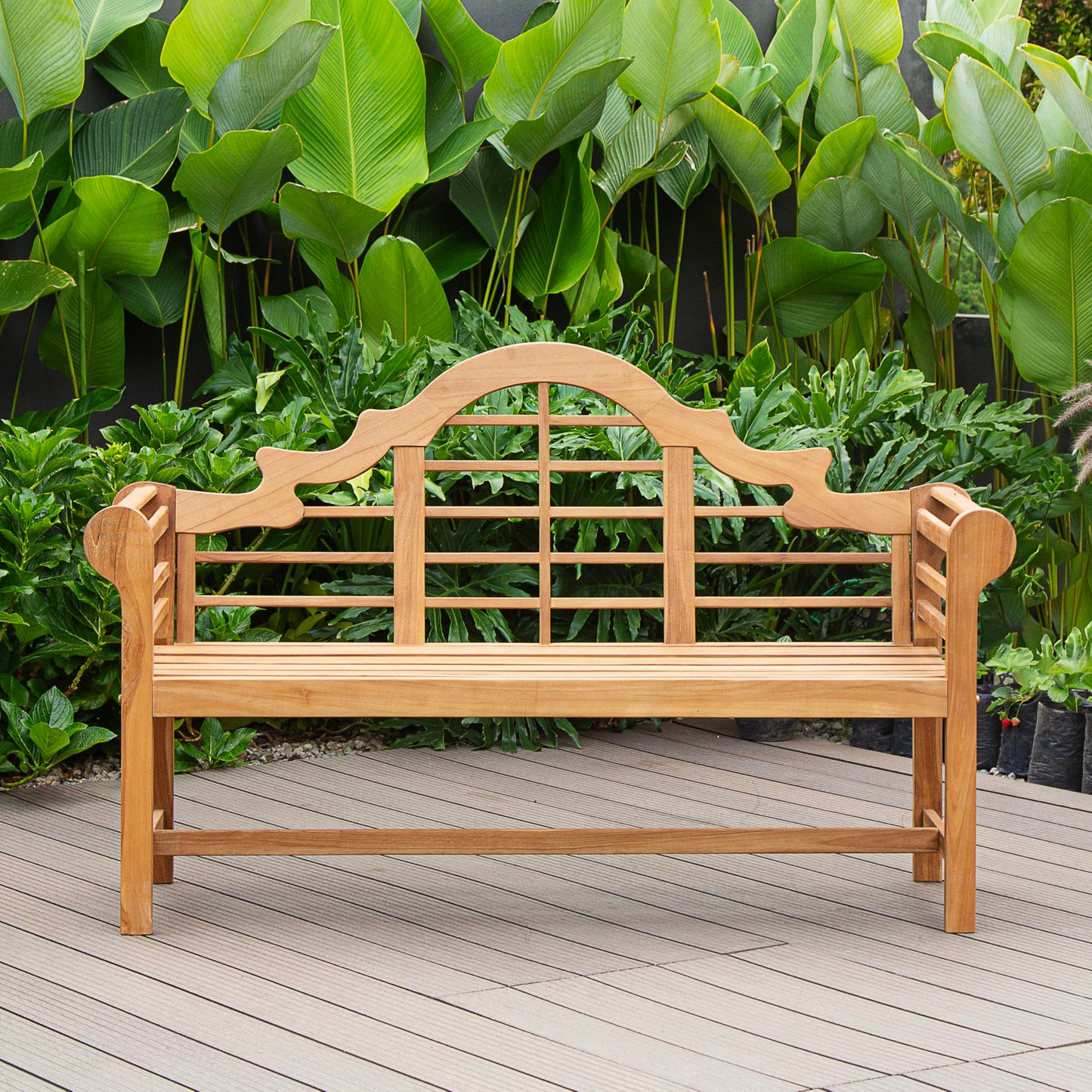 Cambridge Casual Lutyens Teak Wood Garden Bench 5-Foot – Wooden Outdoor Bench for Patio, Porch, Lawn, Backyard – Weather-Resistant Seating for Entryway or Deck
