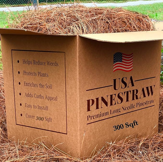 USA Pine Straw - Premium Pine Needle Mulch (Pine Needle Mulch - 300 Sqft 1 Set)