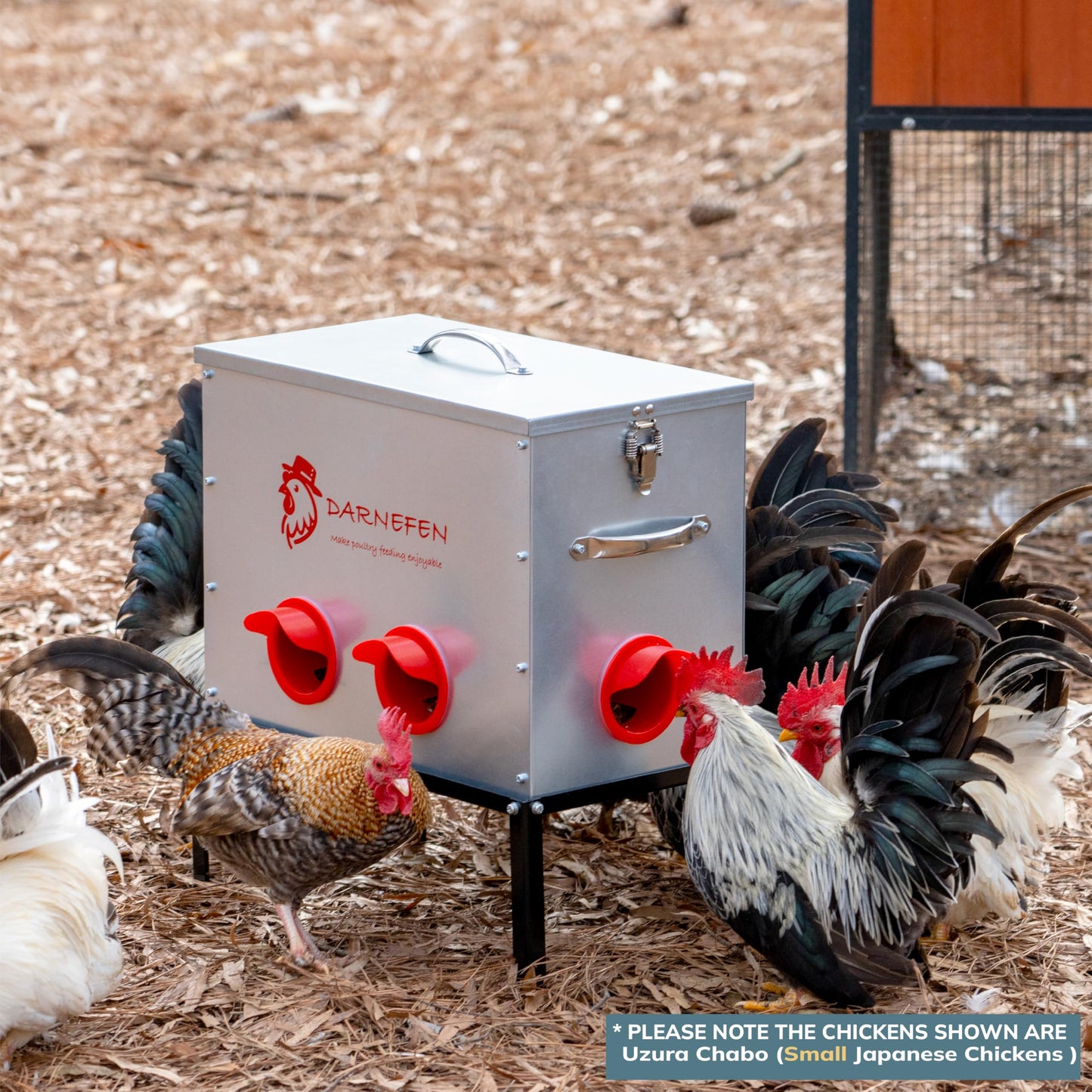 Darnefen Automatic Chicken Feeder Rat Proof - 40lb 6 Ports Large Capacity Metal Poultry Feeder with Legs and Lids - Galvanized Chicken Feeder for Hen Coop