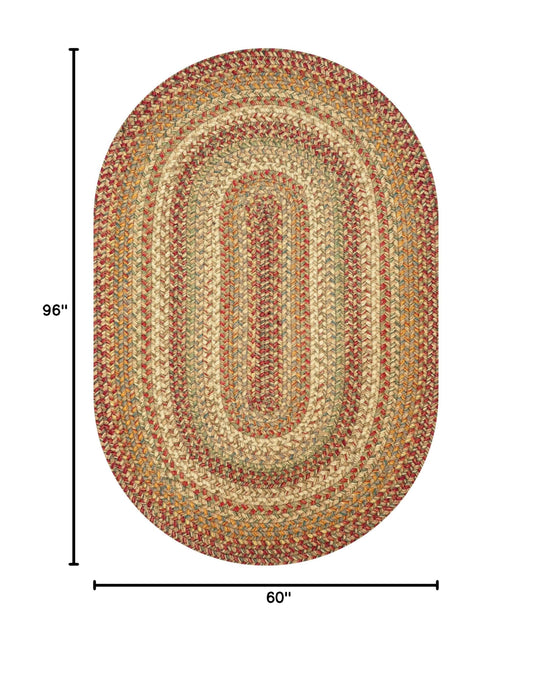 Homespice Harvest Premium Jute Braided Area Rug, 5' x 8' Oval Beige - Tan - Red - Sage - Green, Reversible, Natural Jute Yarn Rustic, Country, Primitive, Farmhouse Style - 30 Day Risk Free Purchase