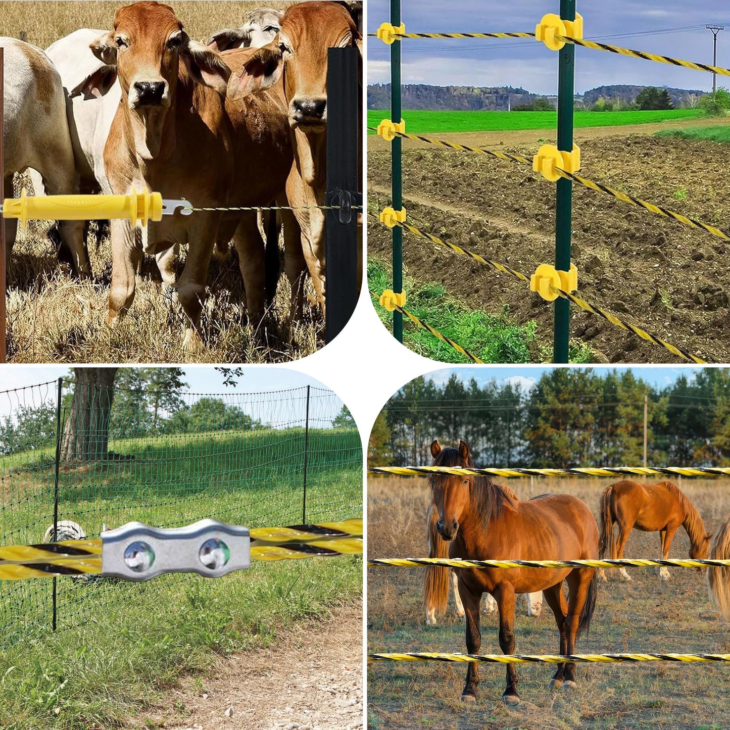 Electric Fence Wire Kit - 1640 Feet 500 Meters Electric Fence Polywire, 50 PCS T-Post Insulators, 4 PCS Robber Electric Fence Gate Handle Insulators, 20 PCS M4 Poly Rope Connectors