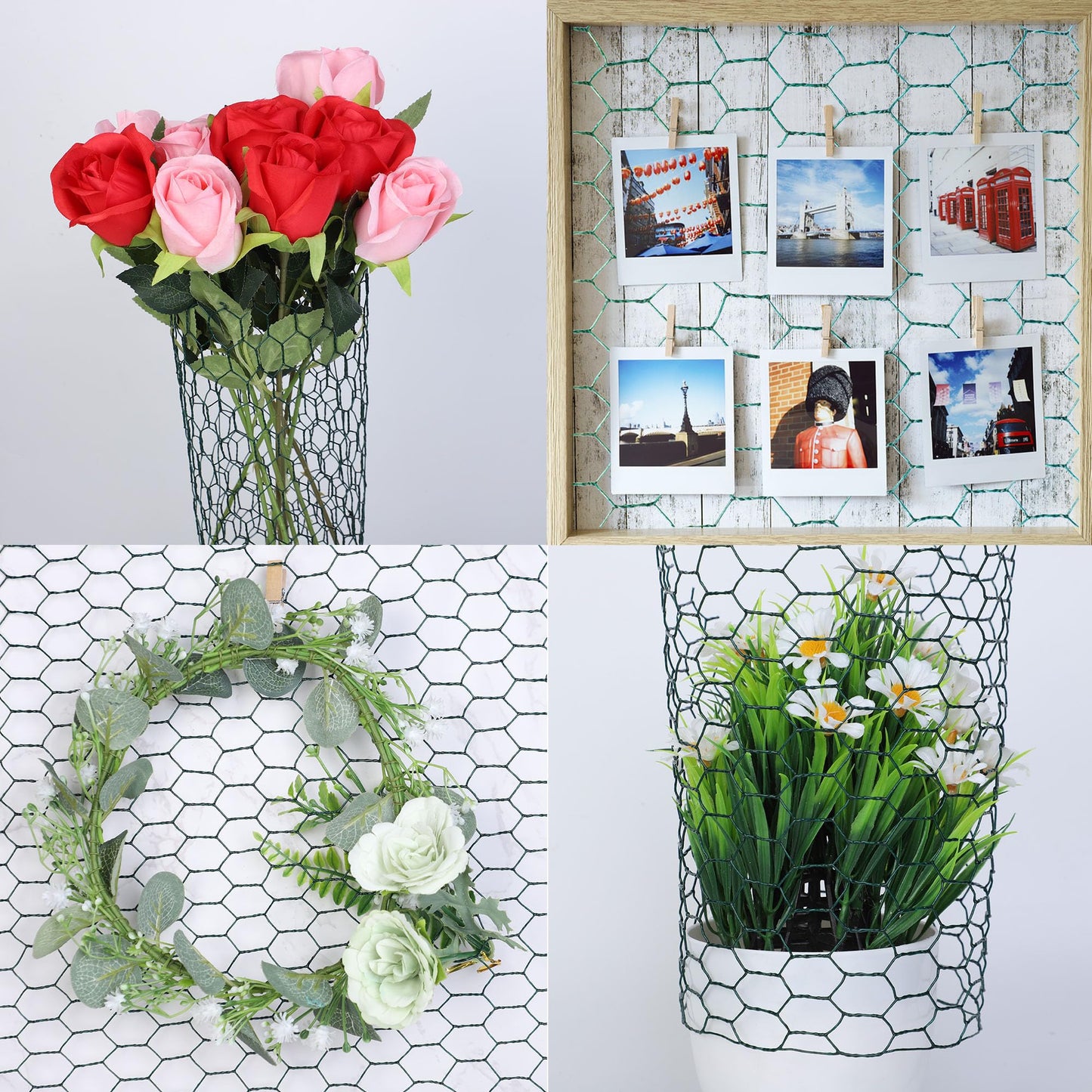 Chicken Wire Netting 16 x 236 Inch Green Hexagonal Galvanized PVC Coated Fencing Mesh for Garden, Poultry Barrier, Floral Arrangements and Crafts