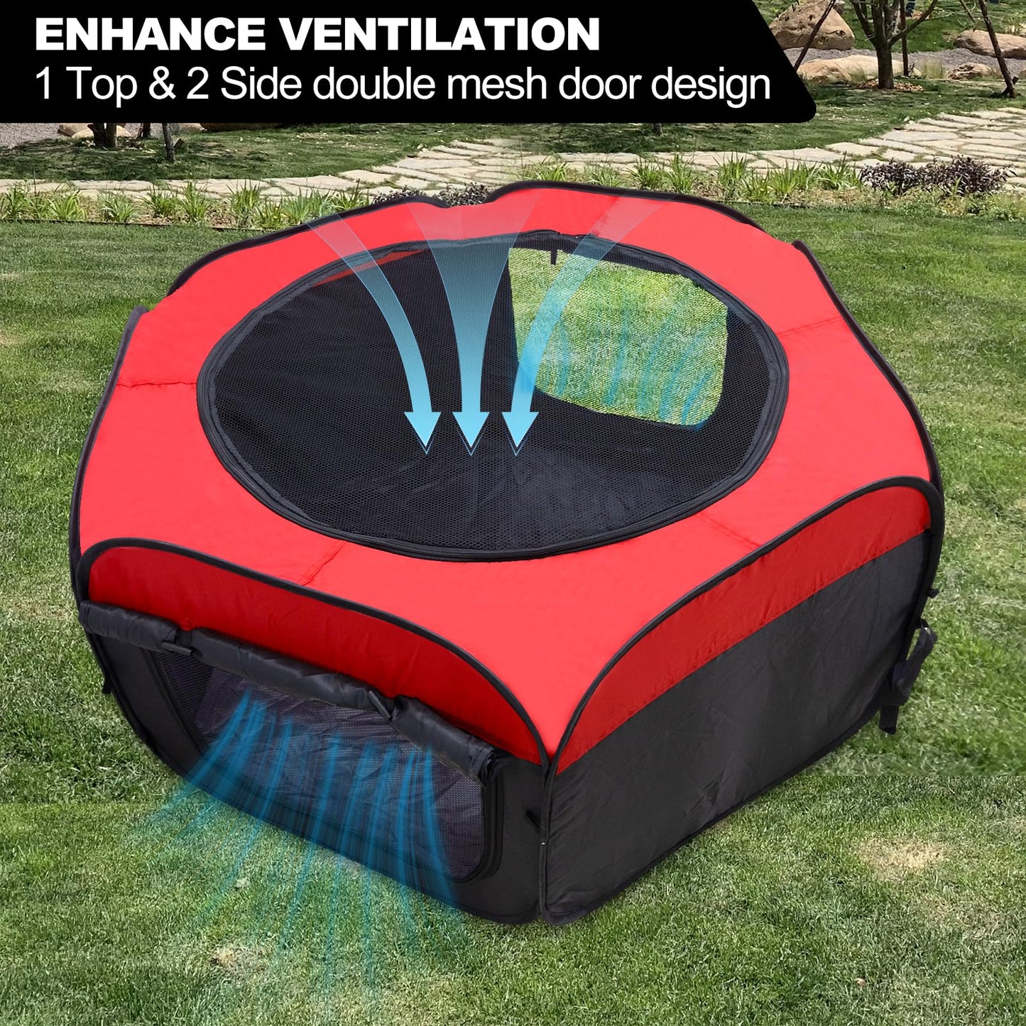 Chick Brooder Box-Chicken Brooder Playpen/Tent with Dual Door, Pop-Up Brooder Box Perch Up to 17 Baby Chick, Kit with Storage Bag, Top Cover, Fixed Pegs, Waterproof Mat(Red and Blue Randomly)