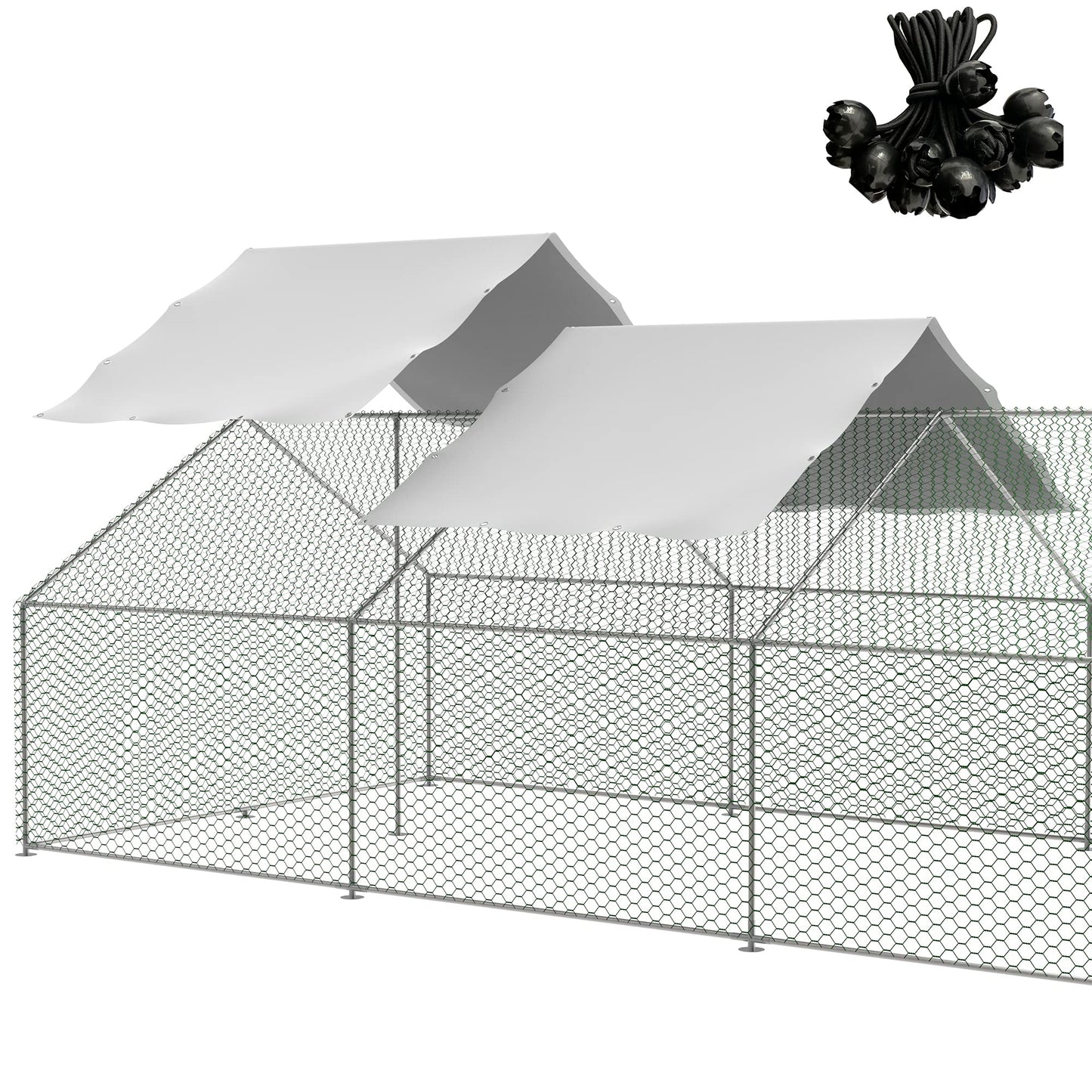 Outdoor Metal Chicken Coop Cover with 44 pcs Ball Bungee Cords, for Large Walk-in Chicken Run Pen, Waterproof, Fence Chicken Cages Cover, 11.38'Lx6.33'W (Only Cover, Frame Not Included) 2 Pack