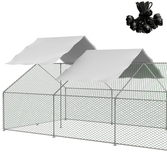 Outdoor Metal Chicken Coop Cover with 44 pcs Ball Bungee Cords, for Large Walk-in Chicken Run Pen, Waterproof, Fence Chicken Cages Cover, 11.38'Lx6.33'W (Only Cover, Frame Not Included) 2 Pack