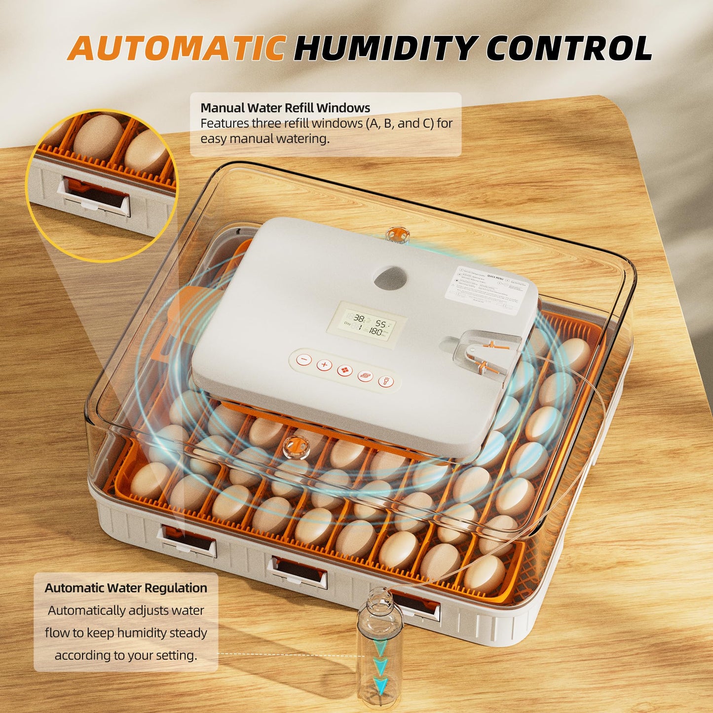 Ouluu 56 Egg Incubator, Automatic Turning & Smart Temp/Humidity Control, Built-in Candler, Plus Hatching Guide – for Chicken, Duck, Quail, Goose, Parrot, Pigeon, Ideal for Farm, Home, Lab, Classroom