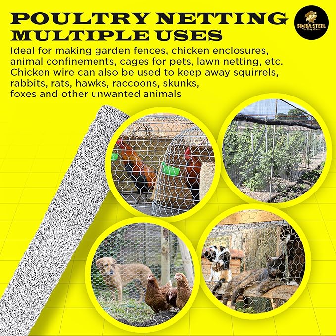 Chicken Wire 36 in x 200 FT x 2” Mesh x 20GA | Poultry Wire Netting | Hot Dipped Galvanized | Chicken Coop, Rabbit Cage, Fence Barrier (36 x 200 x 2)