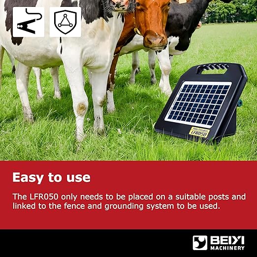 Solar Electric Fence Charger - 0.65 Joules 35 Mile Range Portable Solar Powered Electric Fence Charger, Integrated Machine for Livestock and Garden Protection