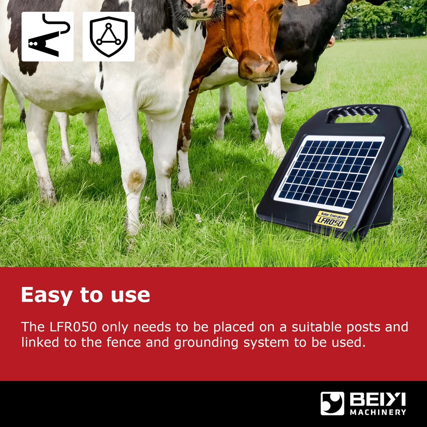 Solar Electric Fence Charger - 0.65 Joules 35 Mile Range Portable Solar Powered Electric Fence Charger, Integrated Machine for Livestock and Garden Protection