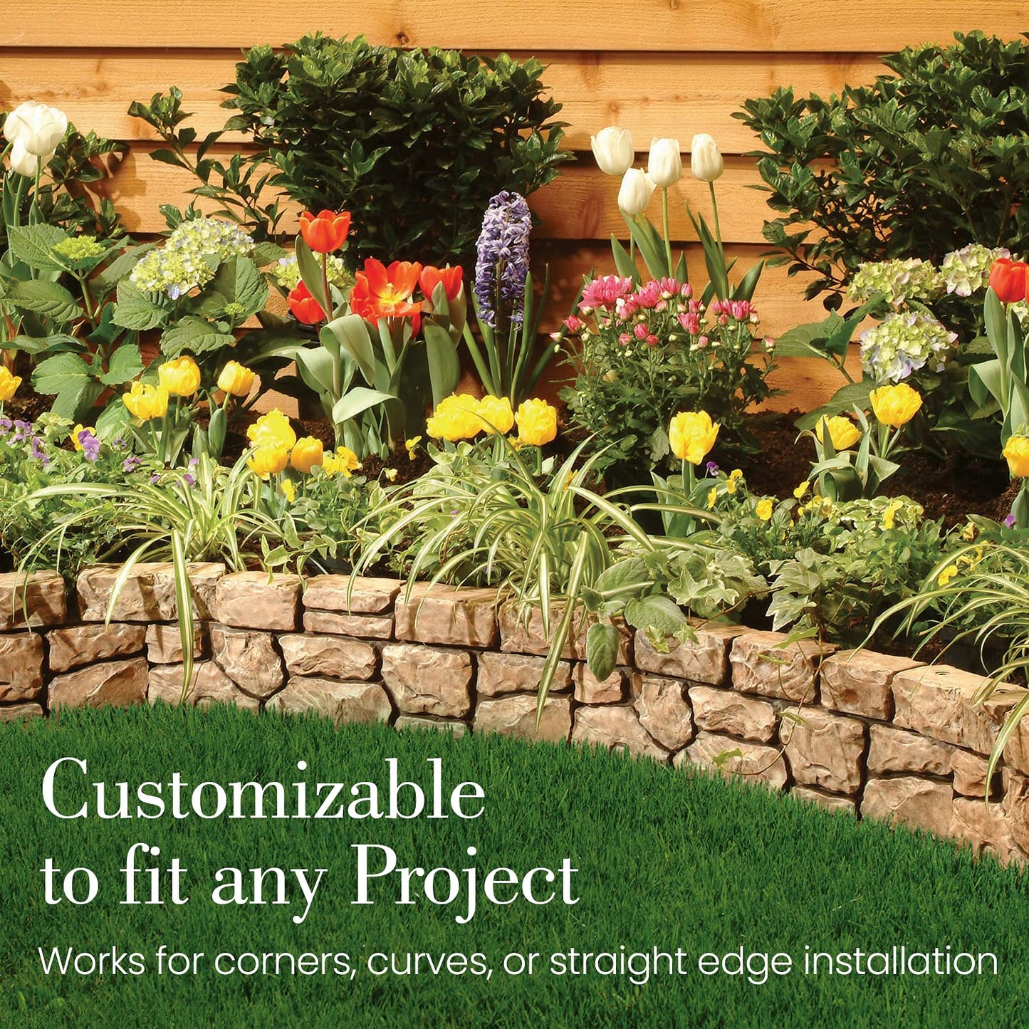 Gardeneer by Dalen Stone Wall Border Landscape Edging – 6 Inch Garden Hand Painted Easy DIY Installation for Landscaping Lightweight Realistic Design (Sandstone) 4 Pack (E4-104X)