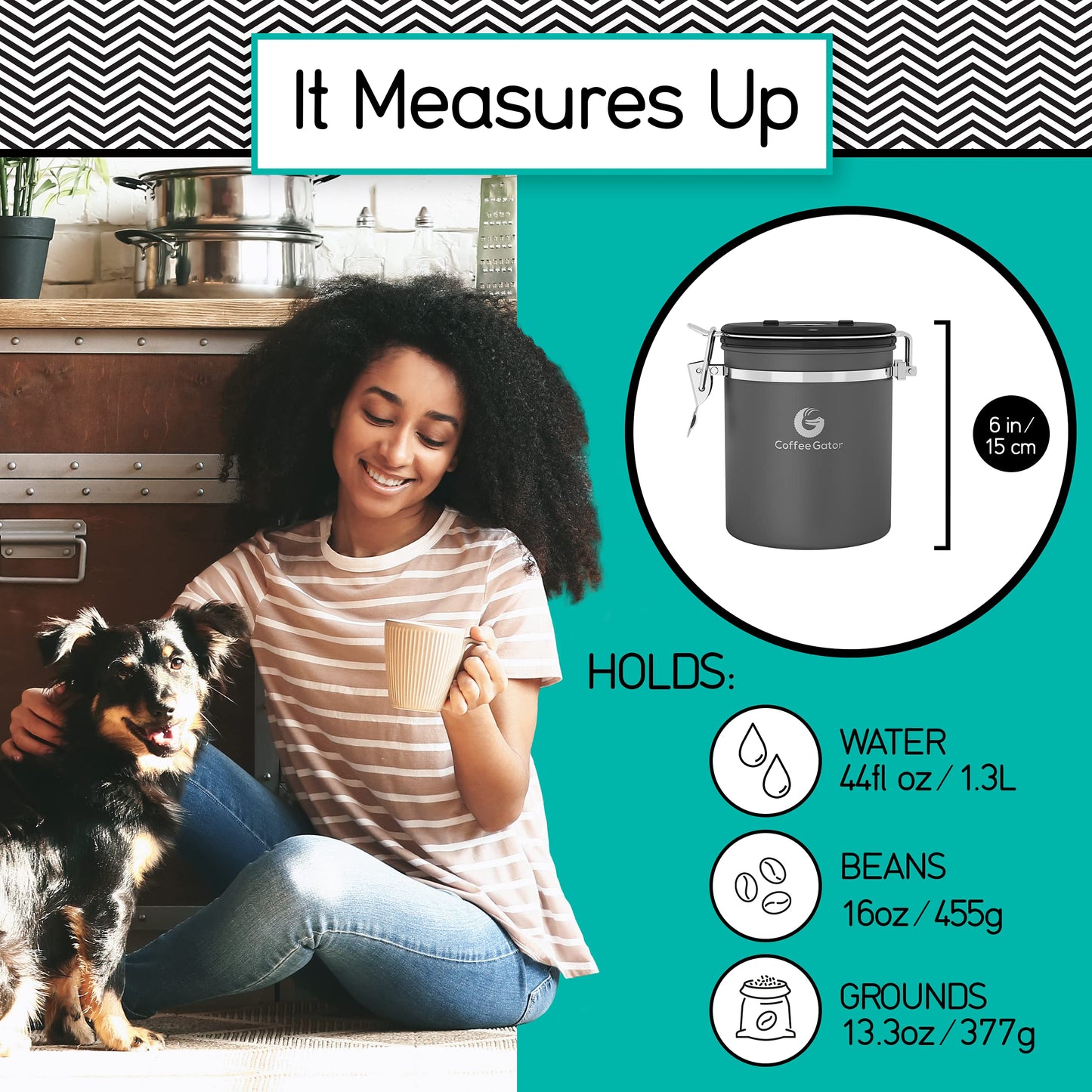 Coffee Gator Coffee Canister, 2pack 16oz Airtight Stainless Steel Kitchen Food Storage Container with Date Tracker, Scoop for Grounds Coffee Bar Accessories, Beans, Tea, Sugar, Flour - Gray&Silver