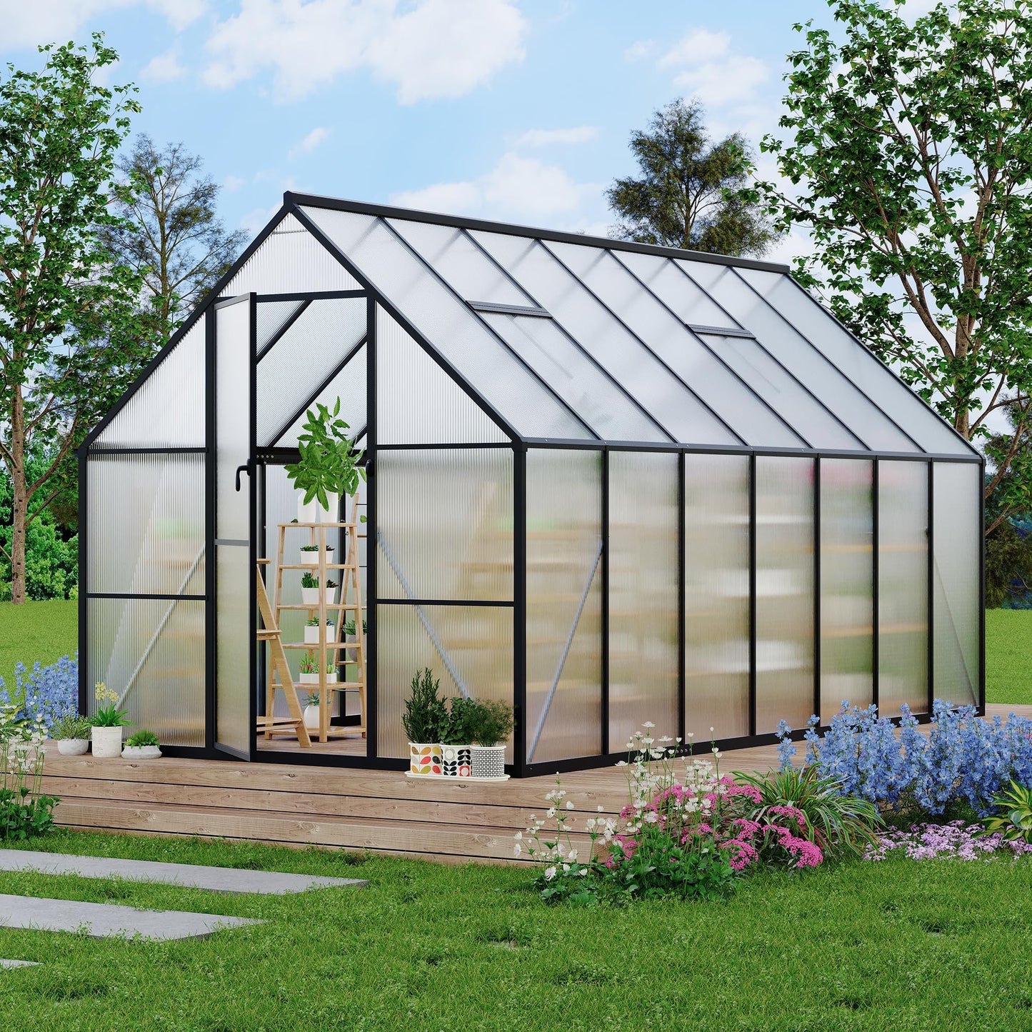 8'x14' Aluminum-Framed Polycarbonate Greenhouse, Heavy Duty Polycarbonate Greenhouse with Quick Setup Structure and Roof Vent, Large Enhanced Aluminum Green House Kit for Outdoors