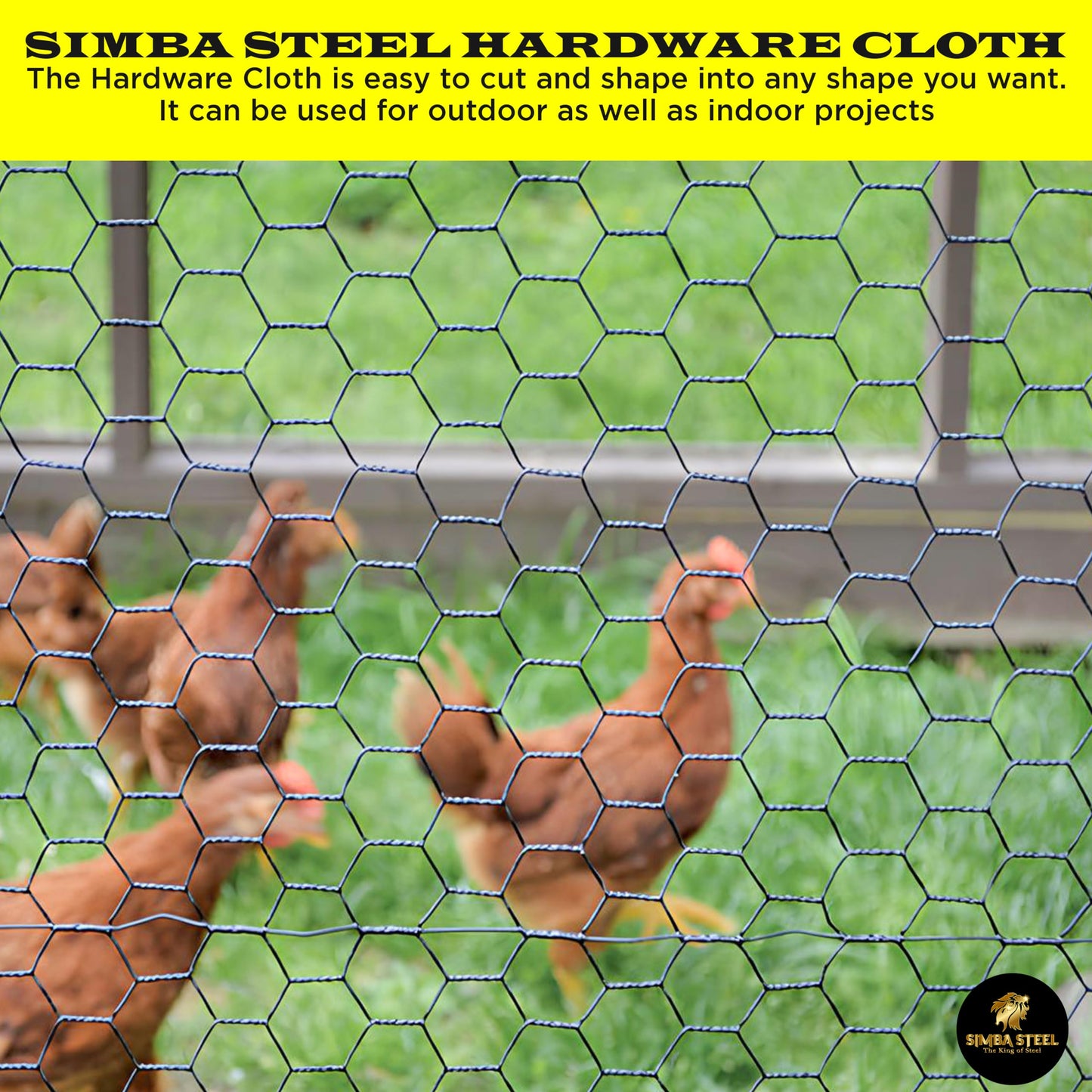SIMBA STEEL - 12” x 100 FT PVC Hexagonal Poultry Netting Chicken Wire | 1" Mesh | 20 Gauge | Black PVC Vinyl Coated | Rust Proof | for Garden, Fence, Chicken, Rabbit (PVC 12 x 100)