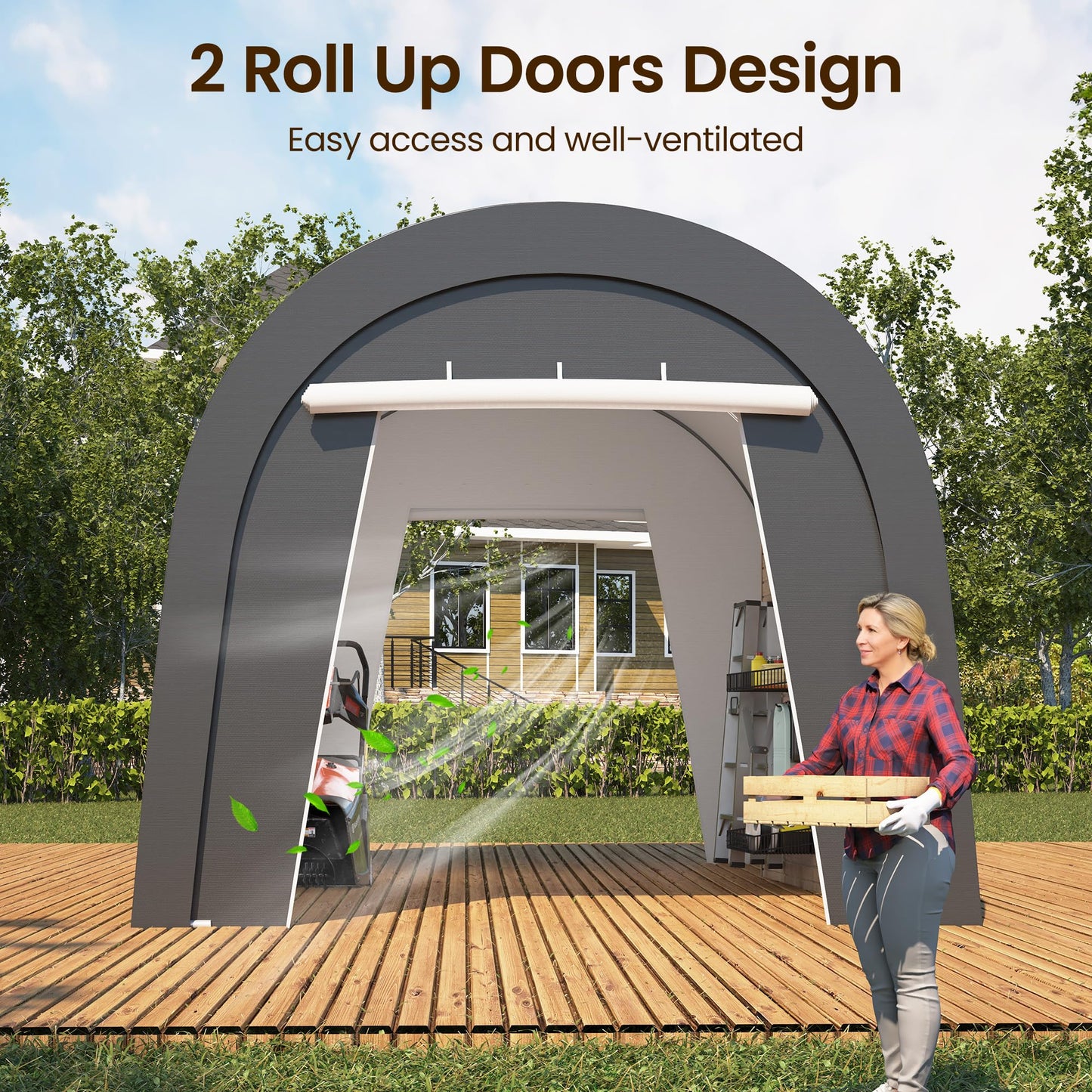 Wisteria Lane Domed Carport, Portable Garage with 2 Roll up Doors, Heavy Duty Car Canopy Party Tent, All-Season Storage Shelter Shed Carport for Motorcycle, Boat, Truck, or Garden Tools, 10' x 15'