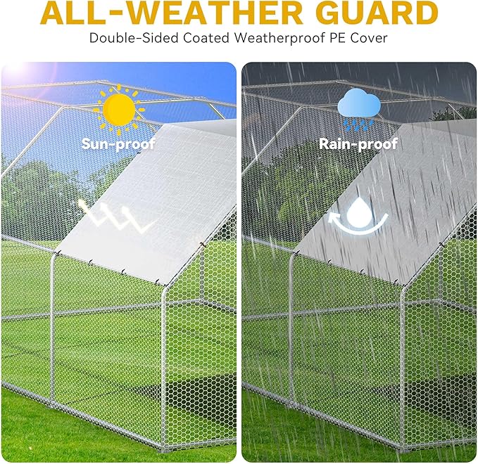 DWVO Large Metal Chicken Coop for 20-30 Chickens, 19.1 x 9.8 x 6.4 ft Walk-in Poultry Cage Chicken Run for Yard Outdoor with Waterproof and Anti-UV Cover Duck House Flat Roof Chicken Pen