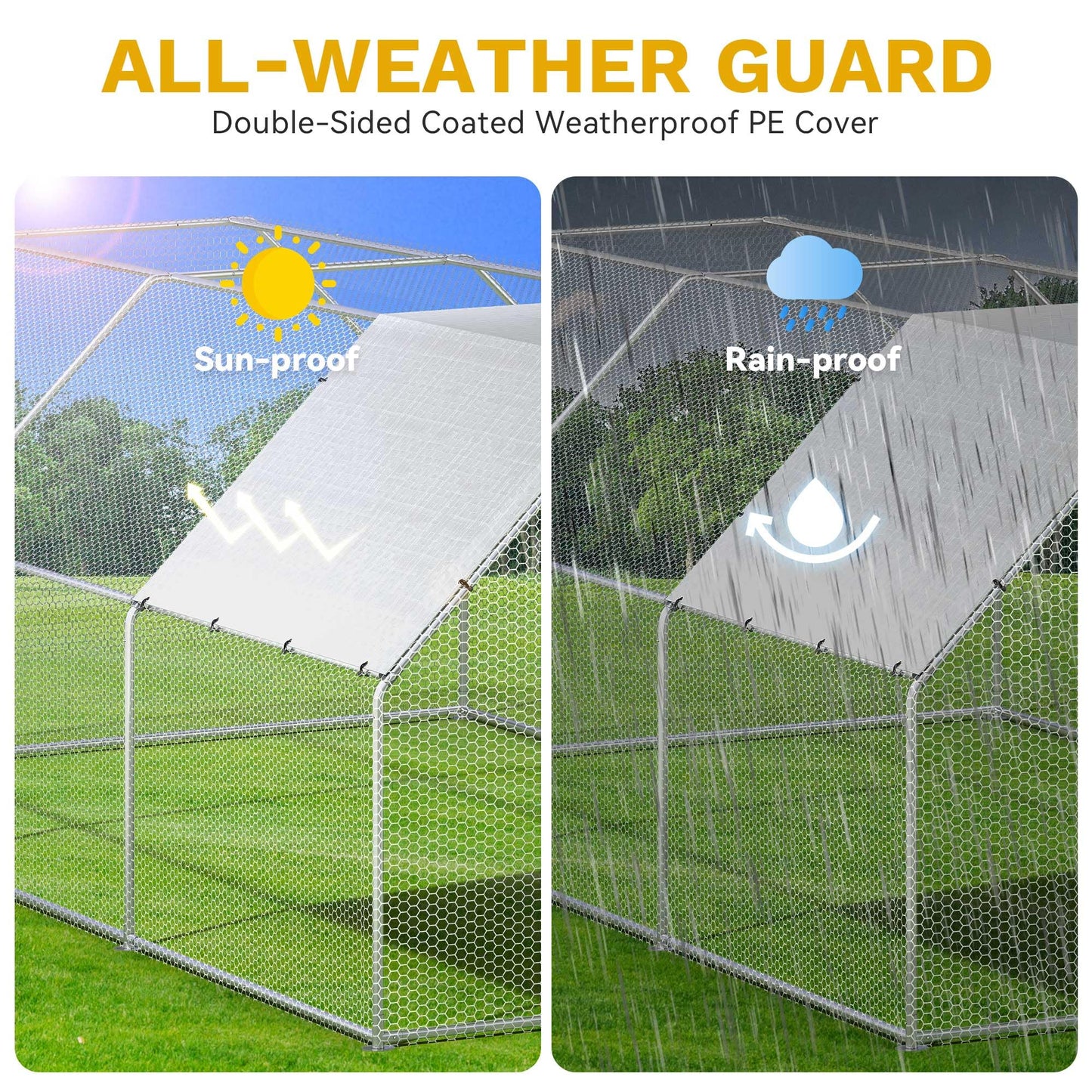 DWVO Large Metal Chicken Coop for 20-30 Chickens, 19.1 x 9.8 x 6.4 ft Walk-in Poultry Cage Chicken Run for Yard Outdoor with Waterproof and Anti-UV Cover Duck House Flat Roof Chicken Pen