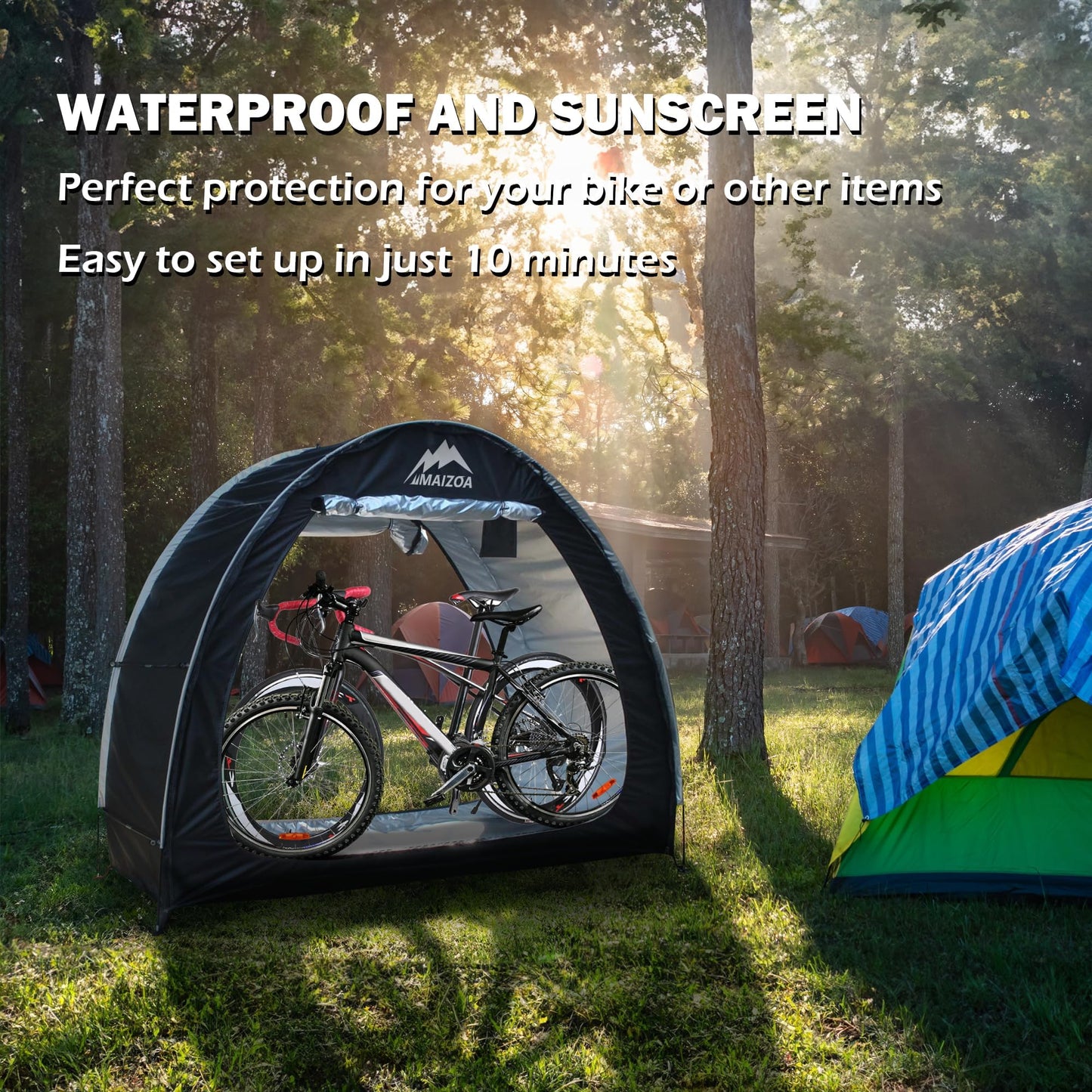 MAIZOA 83 x 32 x 65 in Outdoor Bike Covers Storage Shed Tent,210D Oxford Thick Waterproof Fabric,Outdoor Aluminum Alloy Bracket Bicycle Storage shed, Neat Tent Bicycle Cover