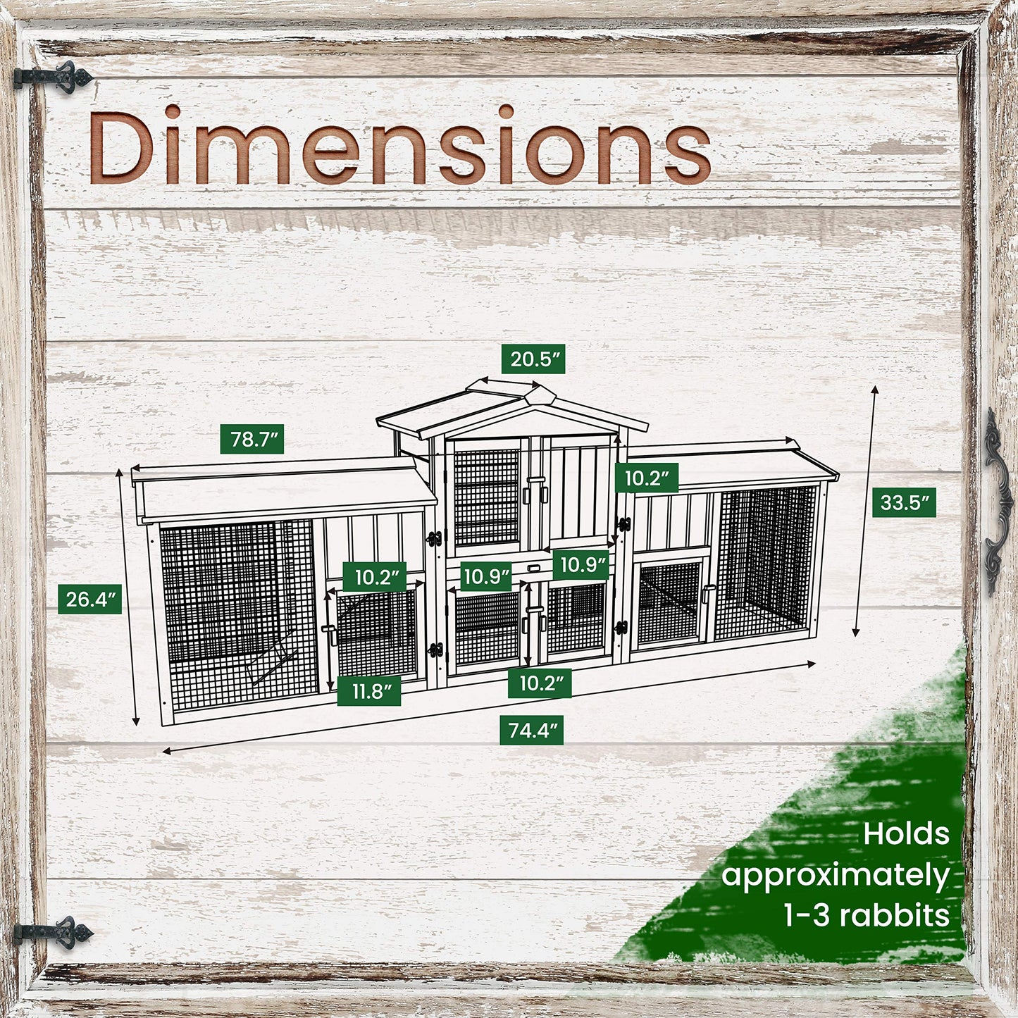 Hanover Durable Two-Level Outdoor Wooden Elevated Rabbit Hutch with Ramp and Large Wire Mesh Run (6.5'x1.7'x2.8') Security Cage for Rabbits, Guinea Pigs with Waterproof Roof, Removable Food Tray