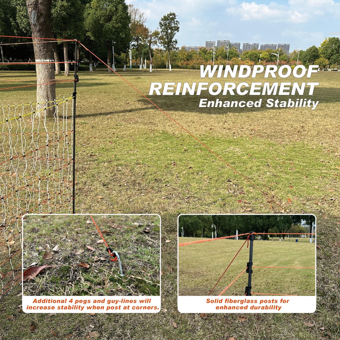Poultry Electric Netting Fence - 41.3''H (can be Manually Raised to 53.1''H) x 98.5'L for Flying Chicken, Sheep, Goats in Farms, Ranches and Gardens, PK1