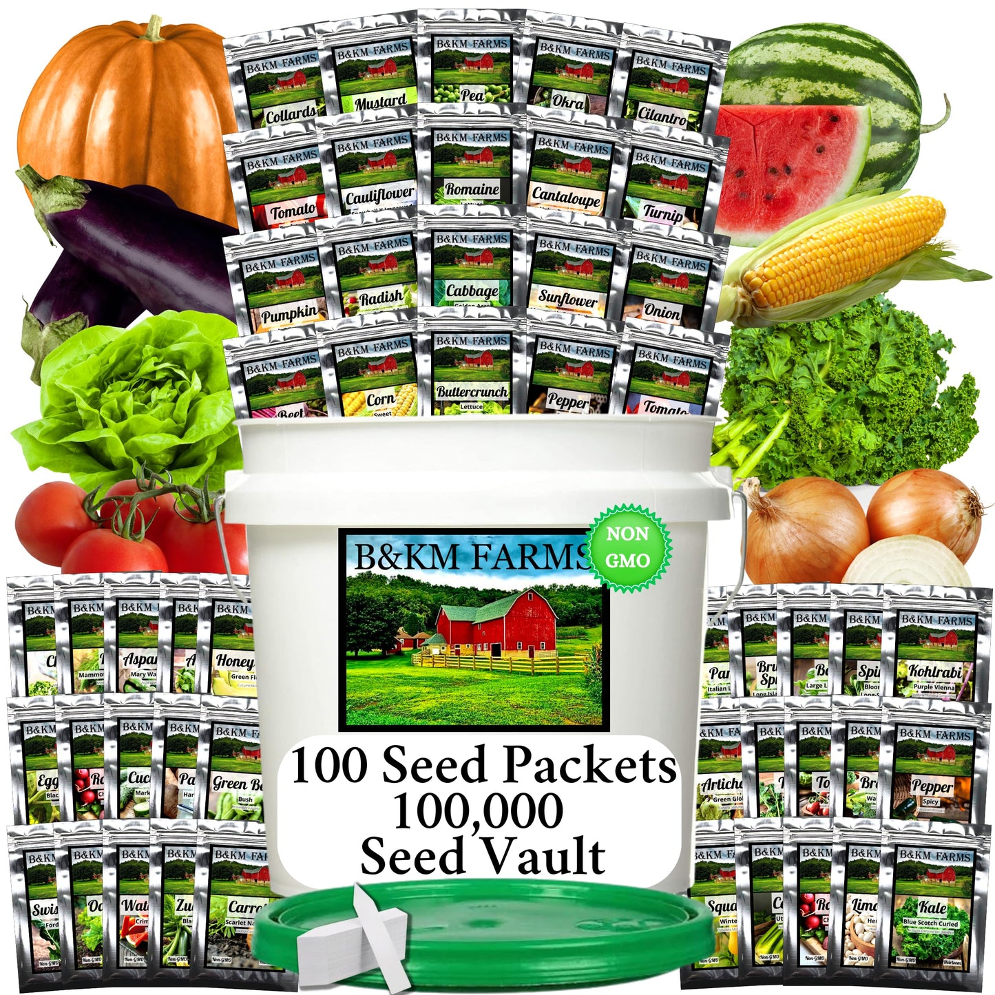100 Seed Packets, 50 Varieties: Ultimate Seed Vault for Home Food Security & Abundant Gardens by B&KM Farms