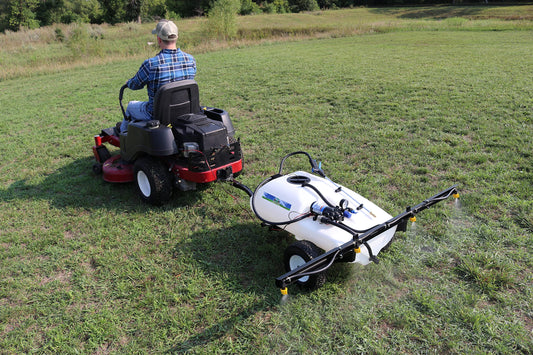 Master Mfg 24-Gallon Deluxe Pull-Behind Trailer Broadcast Sprayer - 7ft Swath, 2.2GPM, 70PSI Max