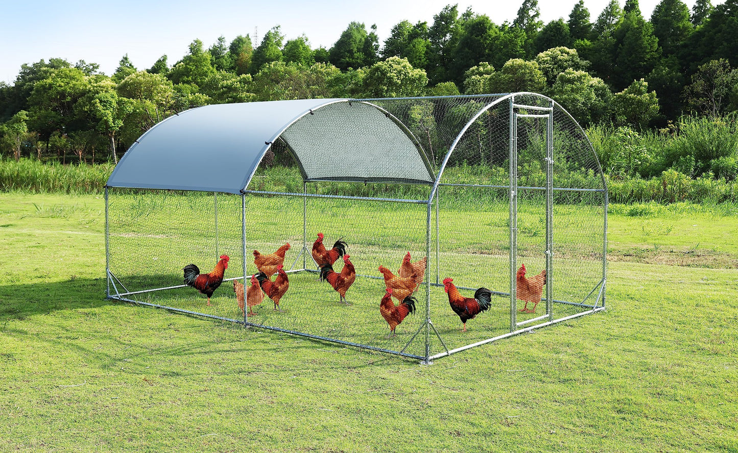 Ajikgn 9.2'W x 12.5'L x 6.5'H Metal Chicken coop Upgrade Three Support Steel Wire impregnated Plastic net cage, Oxford Cloth Silver Plated Waterproof UV Protection