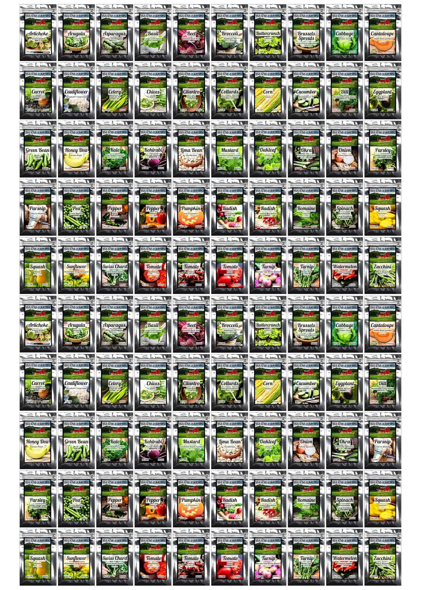 100 Seed Packets, 50 Varieties: Ultimate Seed Vault for Home Food Security & Abundant Gardens by B&KM Farms