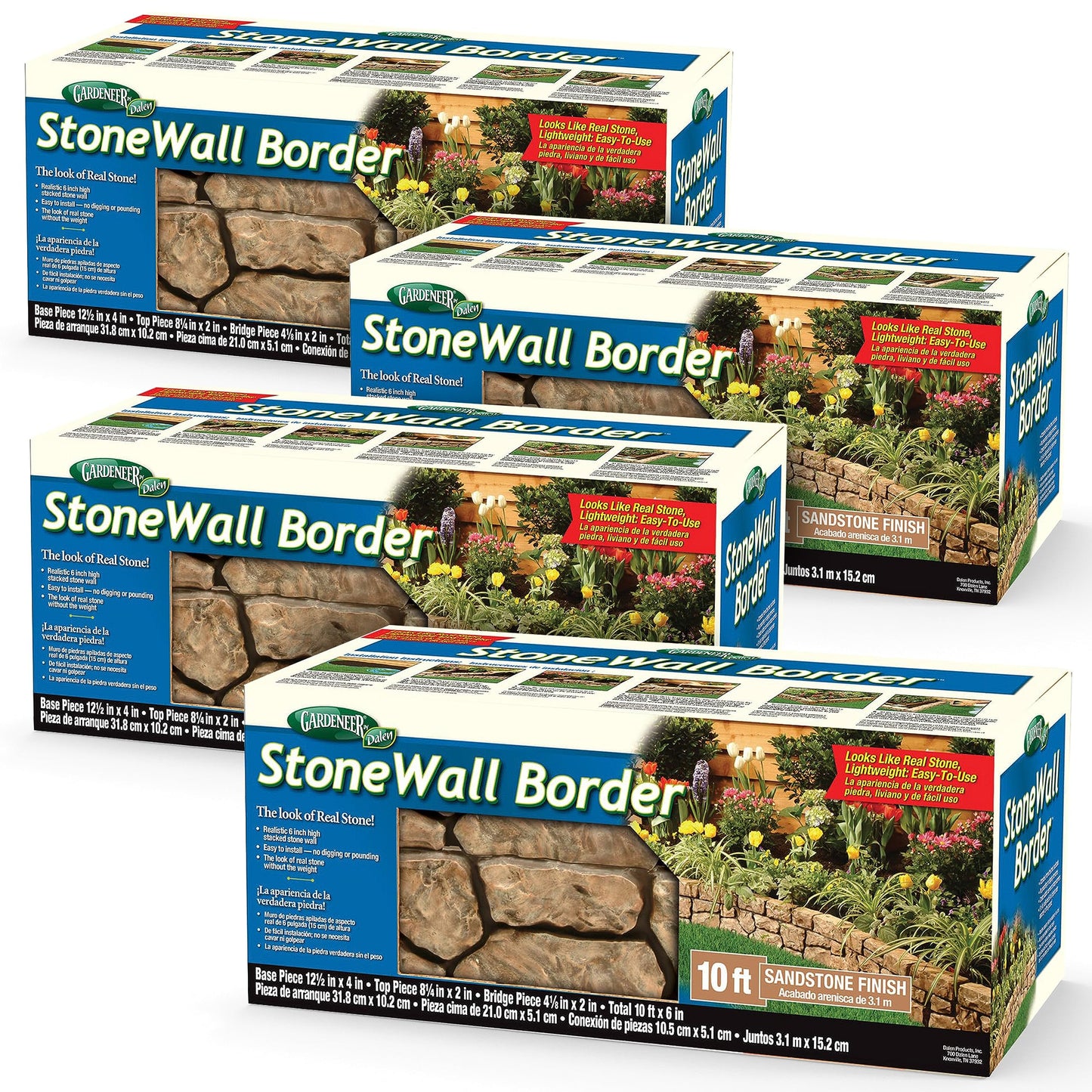 Gardeneer by Dalen Stone Wall Border Landscape Edging – 6 Inch Garden Hand Painted Easy DIY Installation for Landscaping Lightweight Realistic Design (Sandstone) 4 Pack (E4-104X)