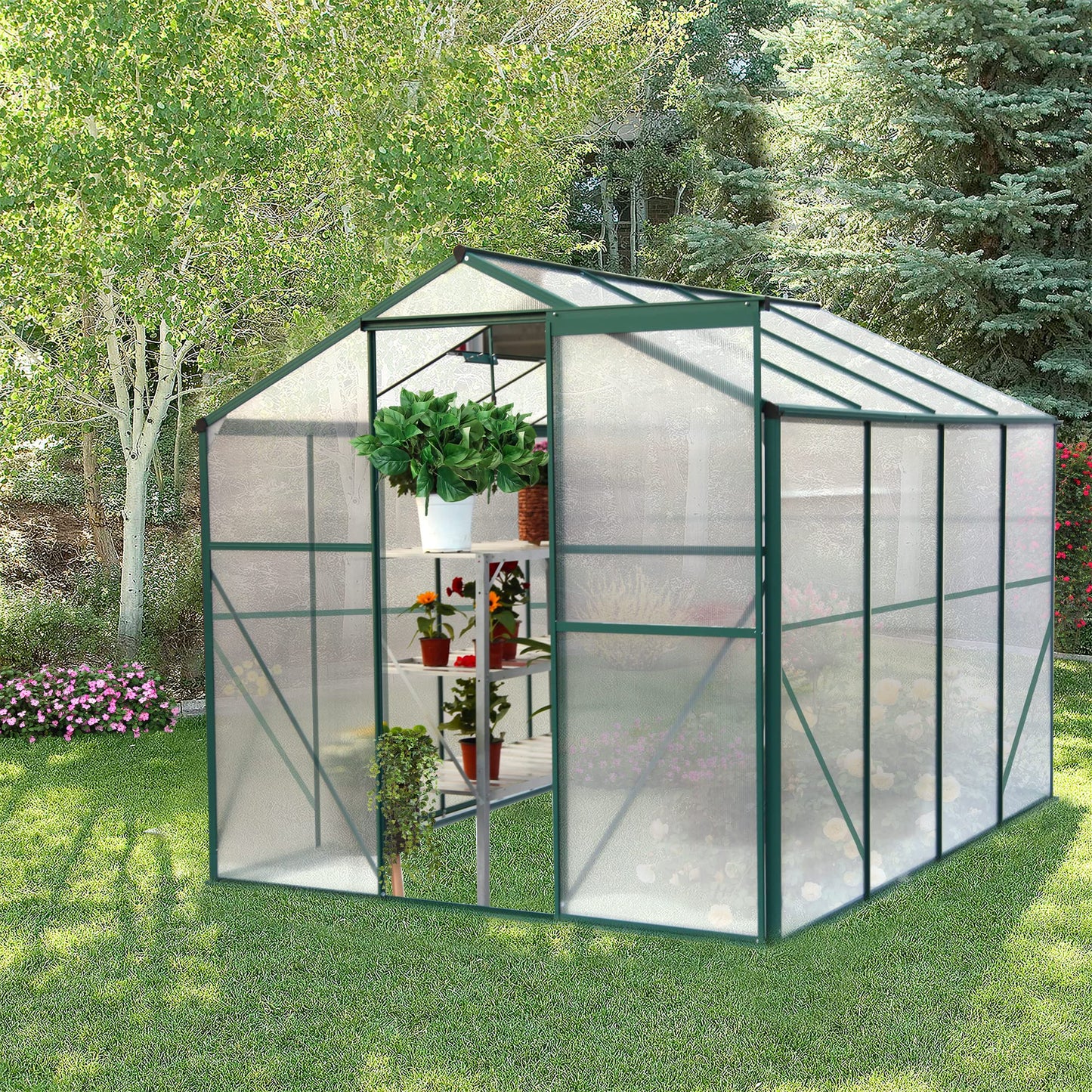 Acosure 8x6 FT Greenhouses for Outdoors, Outside Heavy Duty Walk in Green House for Garden Plants, UV Protection Adjustable Roof Vent, Thermostatic Waterproof and Insect Resistant, Green