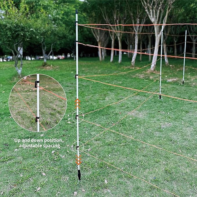 60'' Fiberglass Electric Fence Posts with Double Spikes for Animals, Garden Protection, etc. - 12 Posts Come with 60 Clips