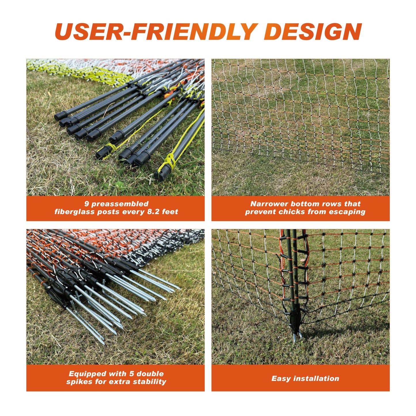 Poultry Electric Netting Fence - 47.3''H (can be Manually Raised to 59.1''H) x 65.6'L for Flying Chicken, Sheep, Goats in Farms, Ranches and Gardens, PK1