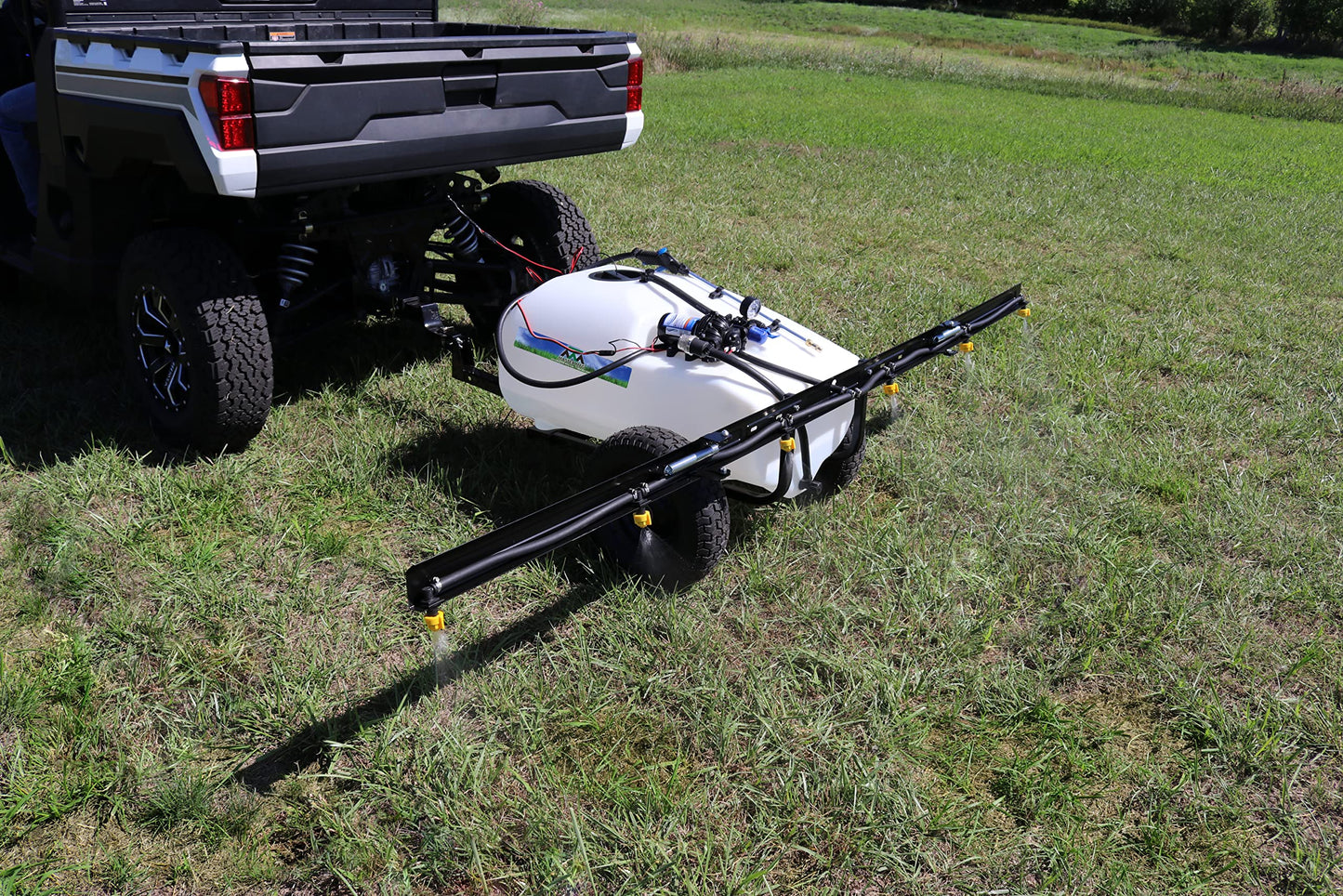 Master Mfg 36-Gallon Premium Pull-Behind Trailer Broadcast Sprayer - 10ft Swath, 3.0GPM, 60PSI Max