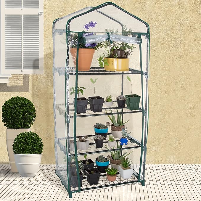 4 Tier Mini Greenhouse - Portable Greenhouse with Rust-Resistant Frame and PVC Cover for Indoor/Outdoor - 27.5x19x63-Inch Green House by Pure Garden