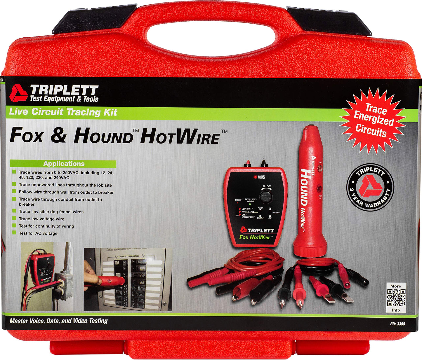 Triplett 3388 Fox & Hound HotWire Live Wire Tone and Probe Wire Tracing Kit with Adjustable Sensitivity - Traces Wires from 0 ~ 250 VAC and up to 1000 ft,Black